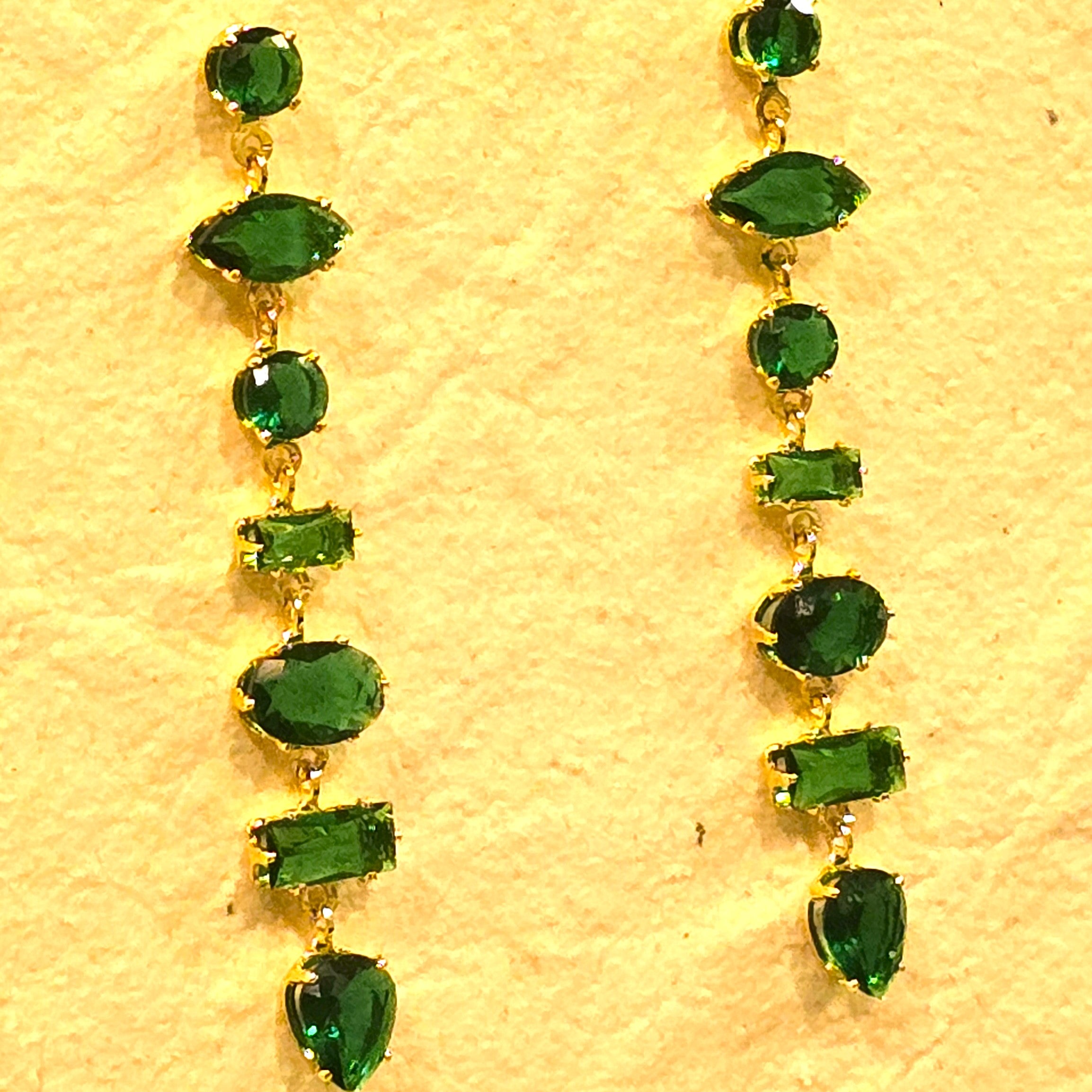 Green Crystal Long Earrings