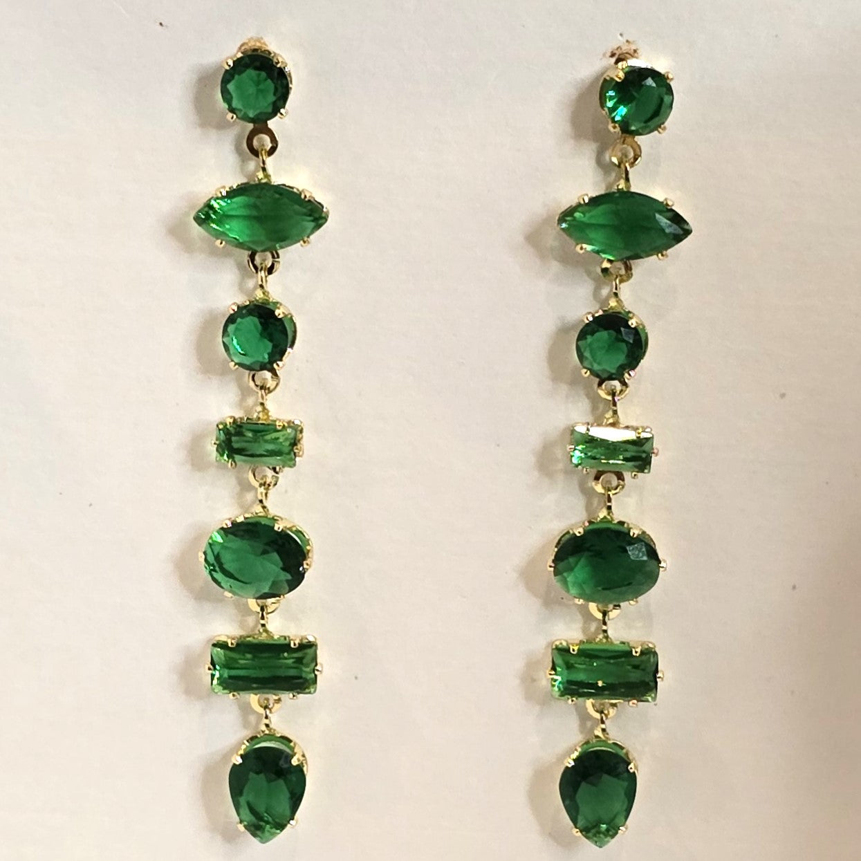 Green Crystal Long Earrings