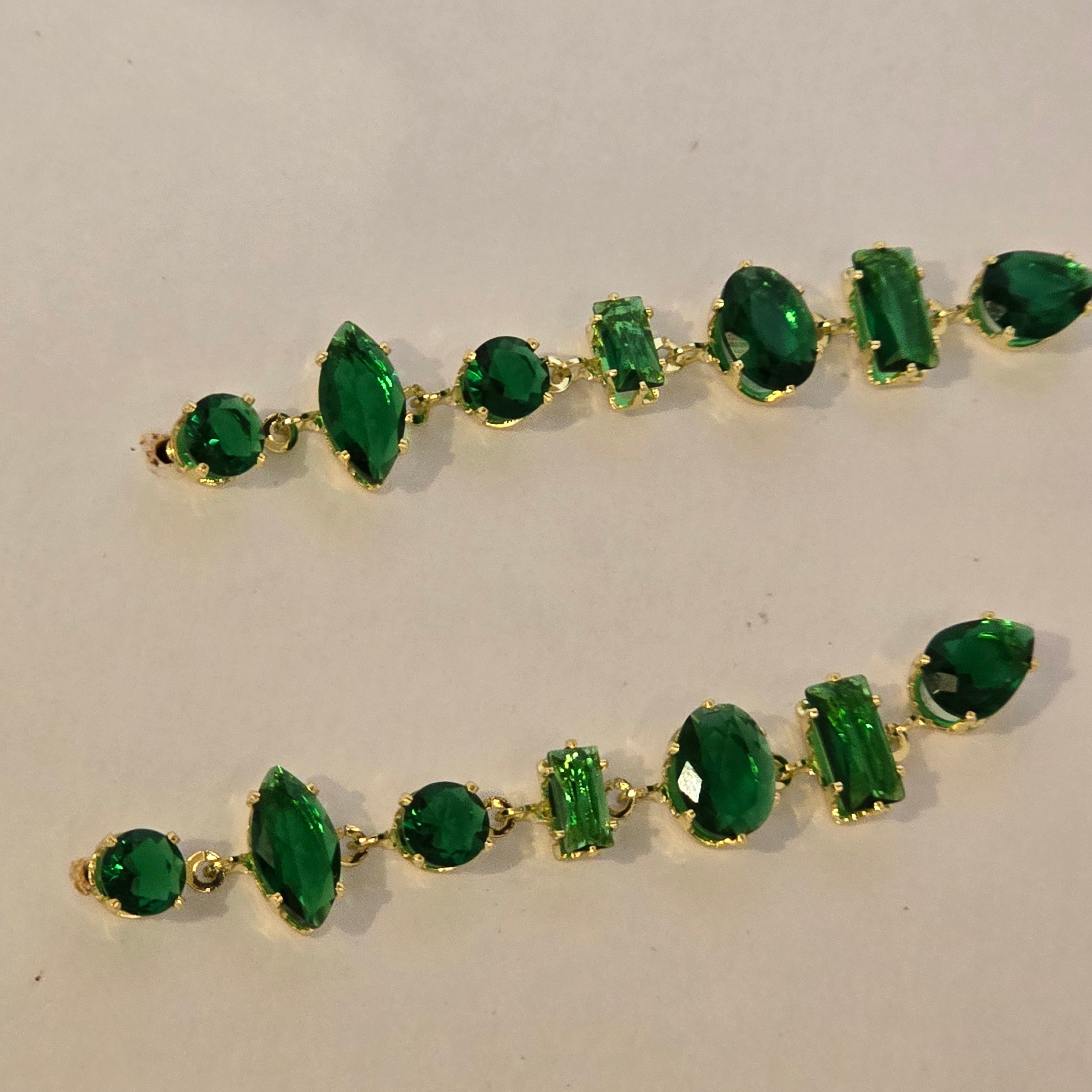 Green Crystal Long Earrings