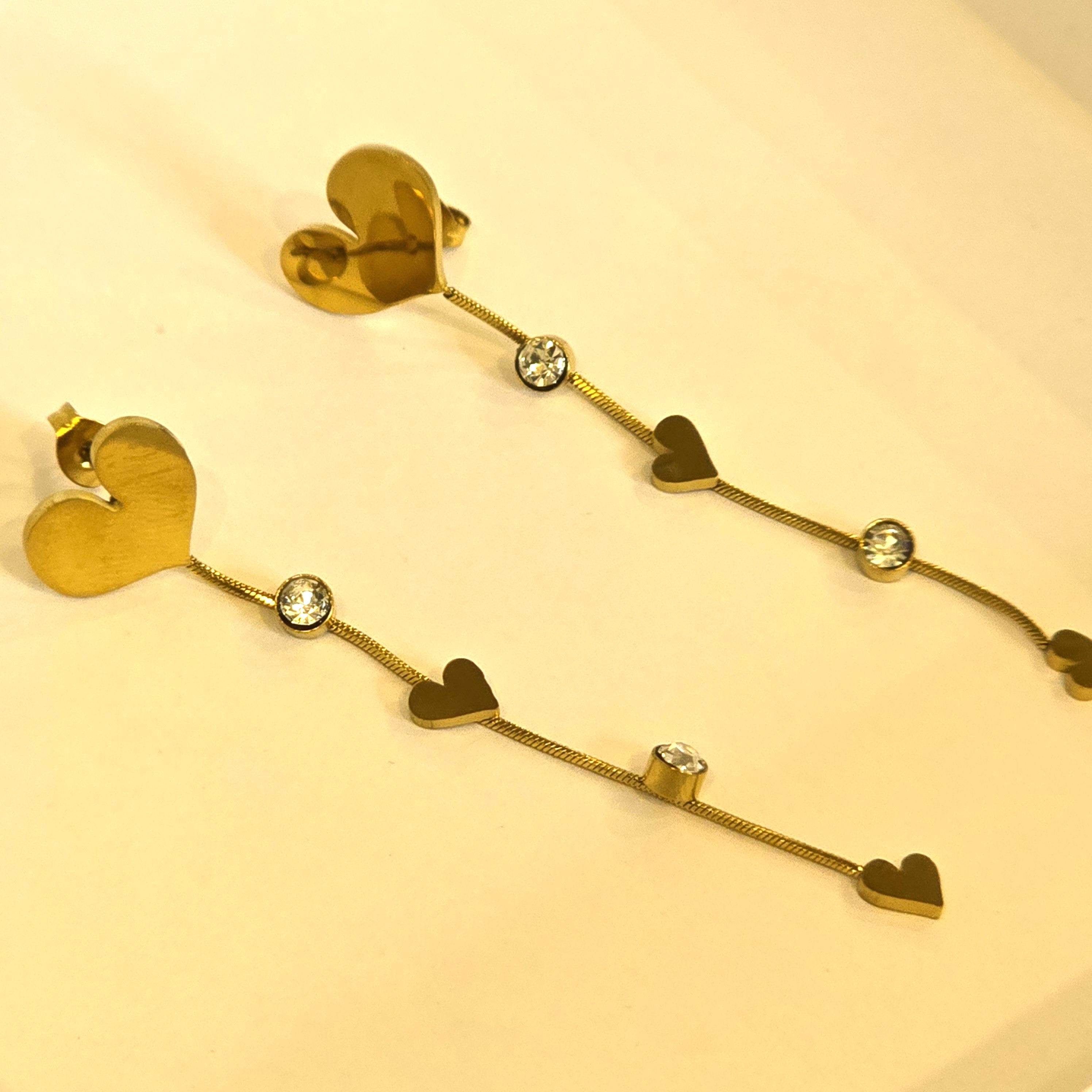 Golden Heartline Long Earrings