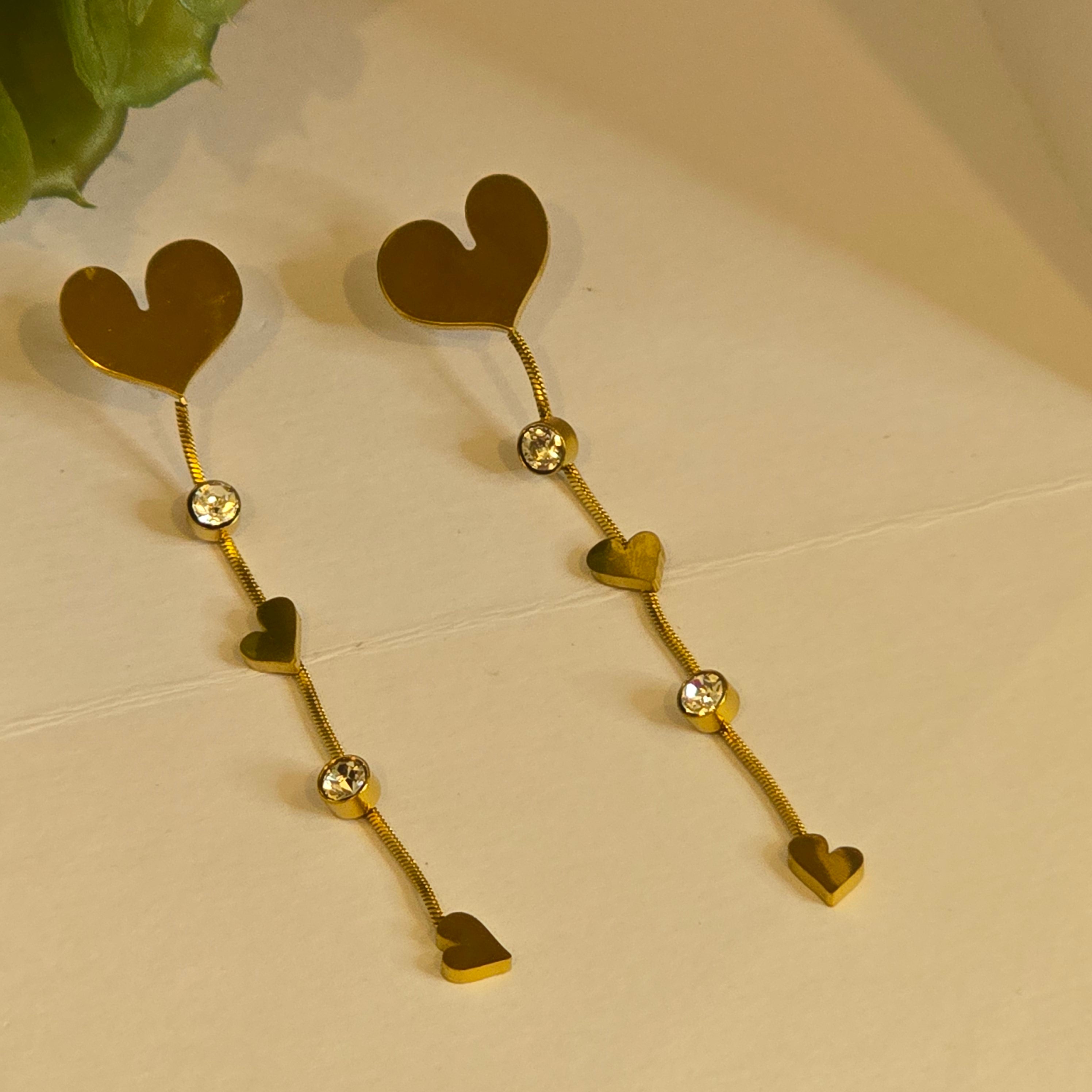 Golden Heartline Long Earrings