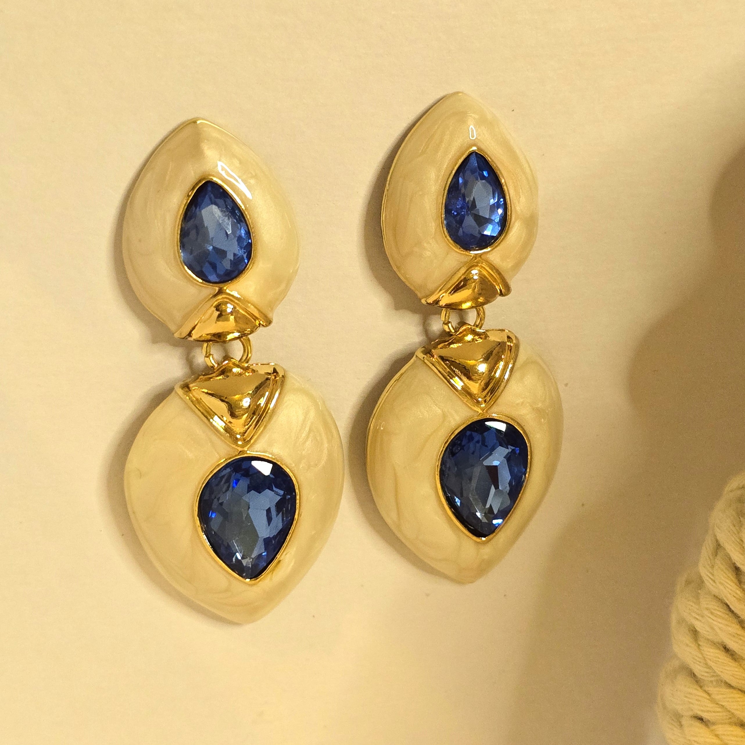 Ivory Drop Blue Crystal Earrings