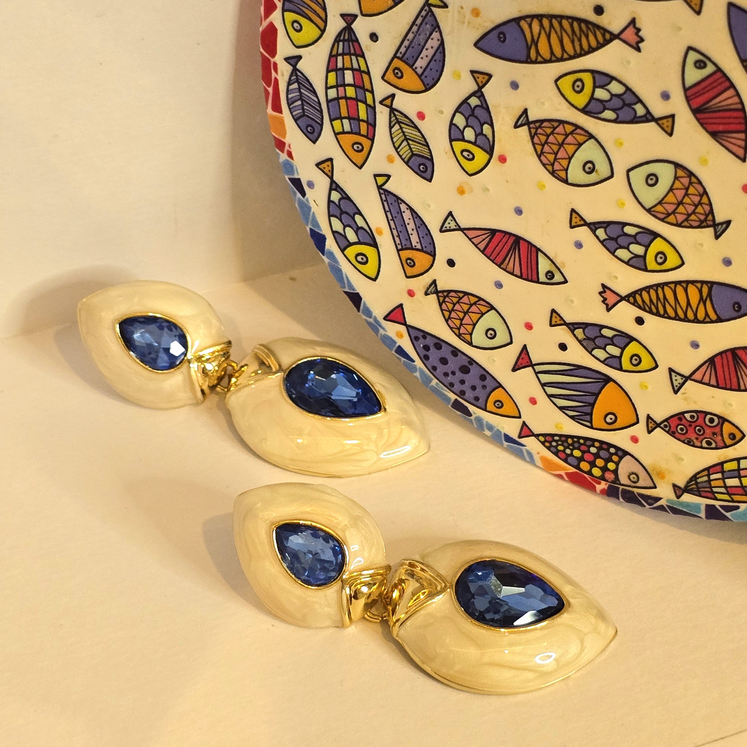 Ivory Drop Blue Crystal Earrings