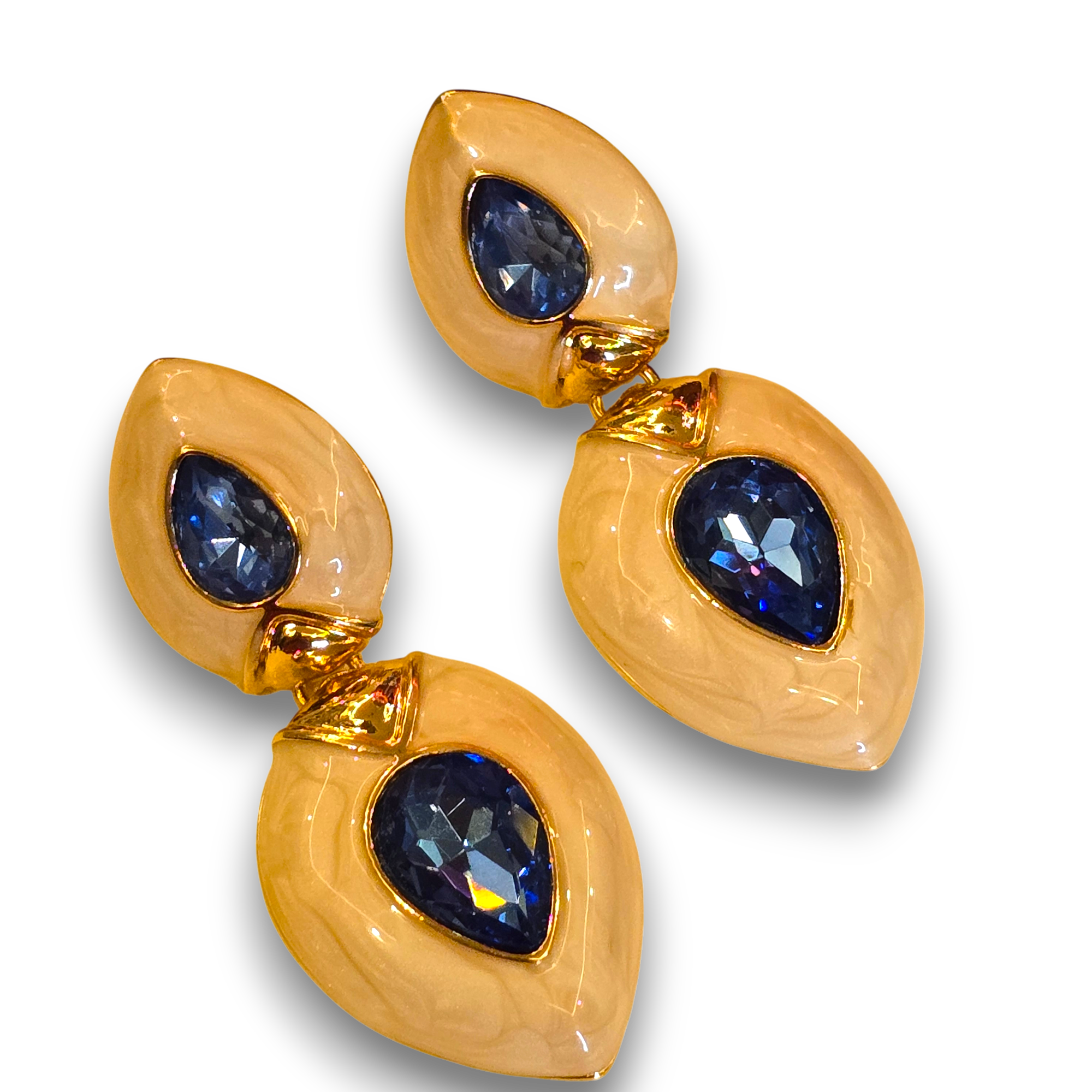 Ivory Drop Blue Crystal Earrings