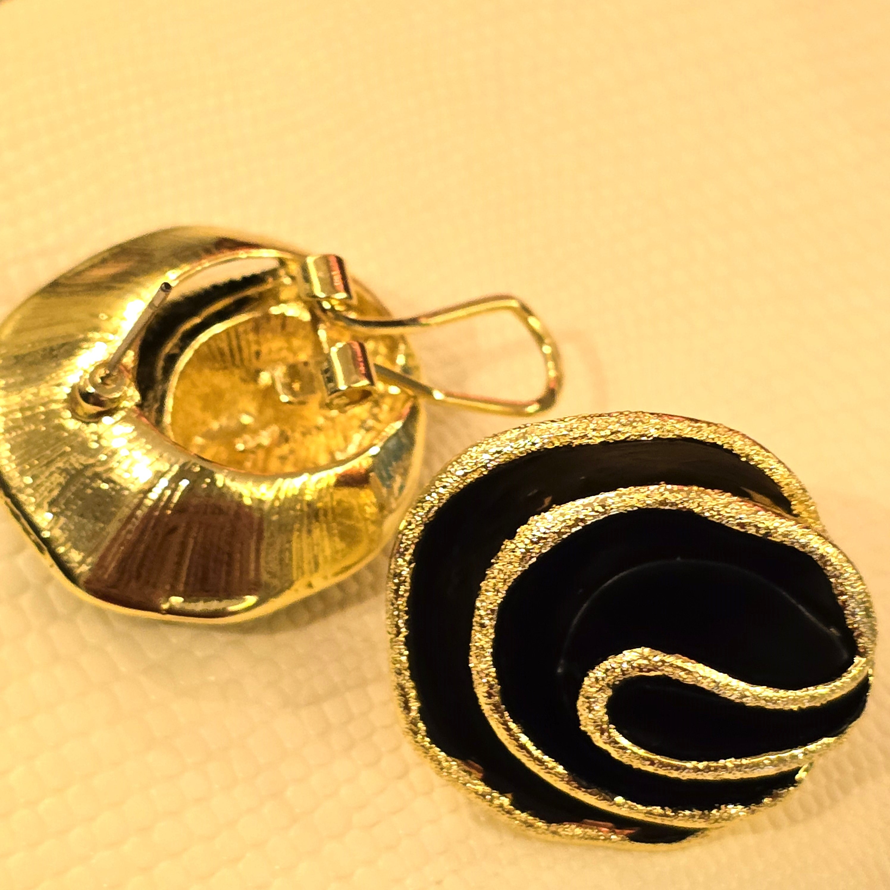 Midnight Swirl Gold & Black Stud Earrings