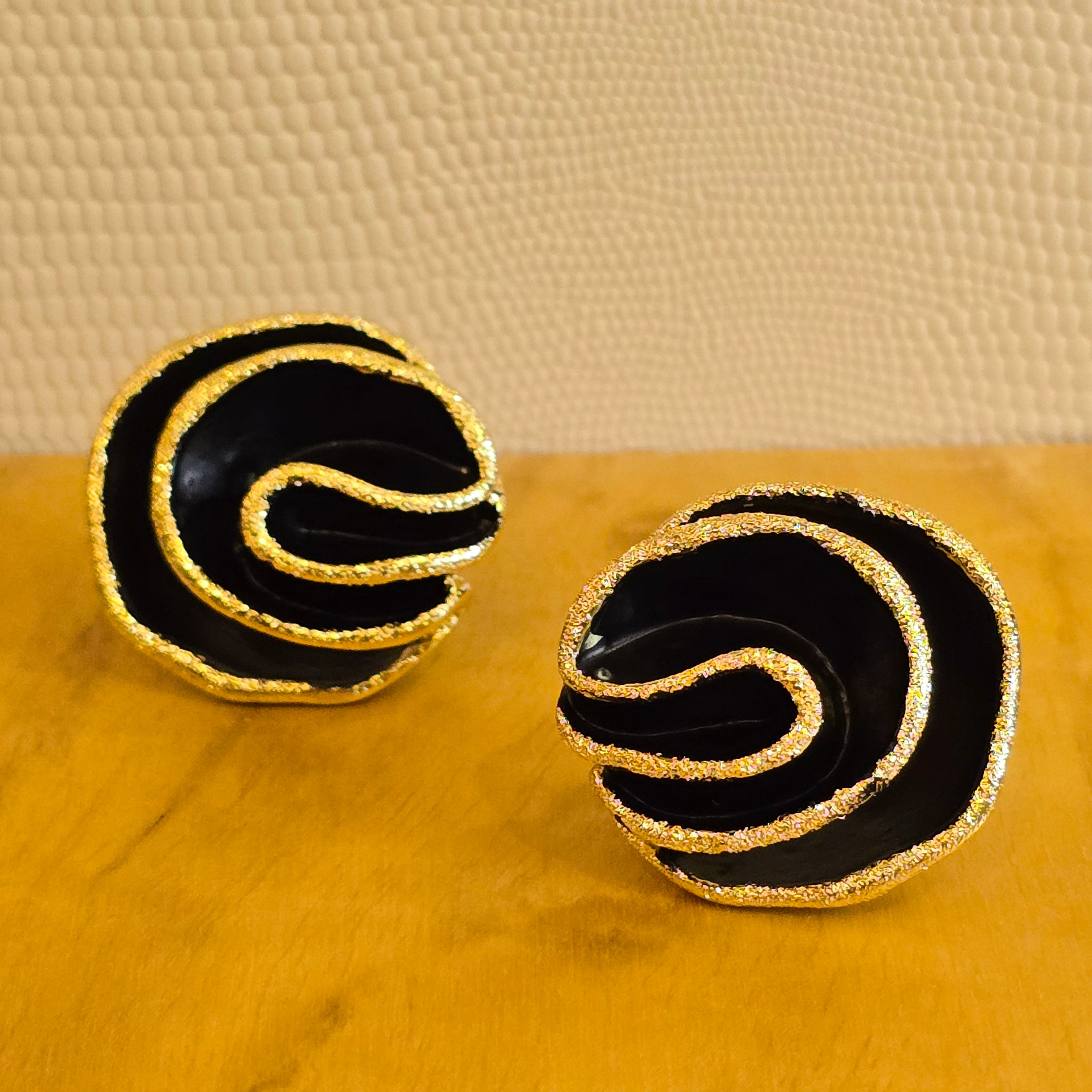 Midnight Swirl Gold & Black Stud Earrings