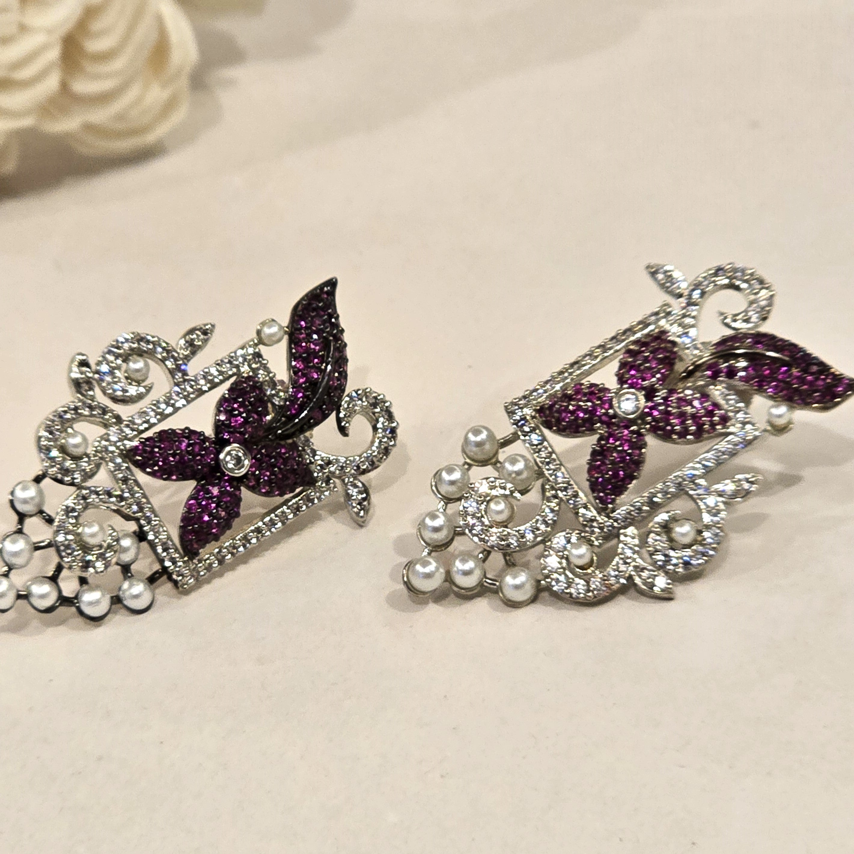 Royal Orchid Pearl Drop Earrings