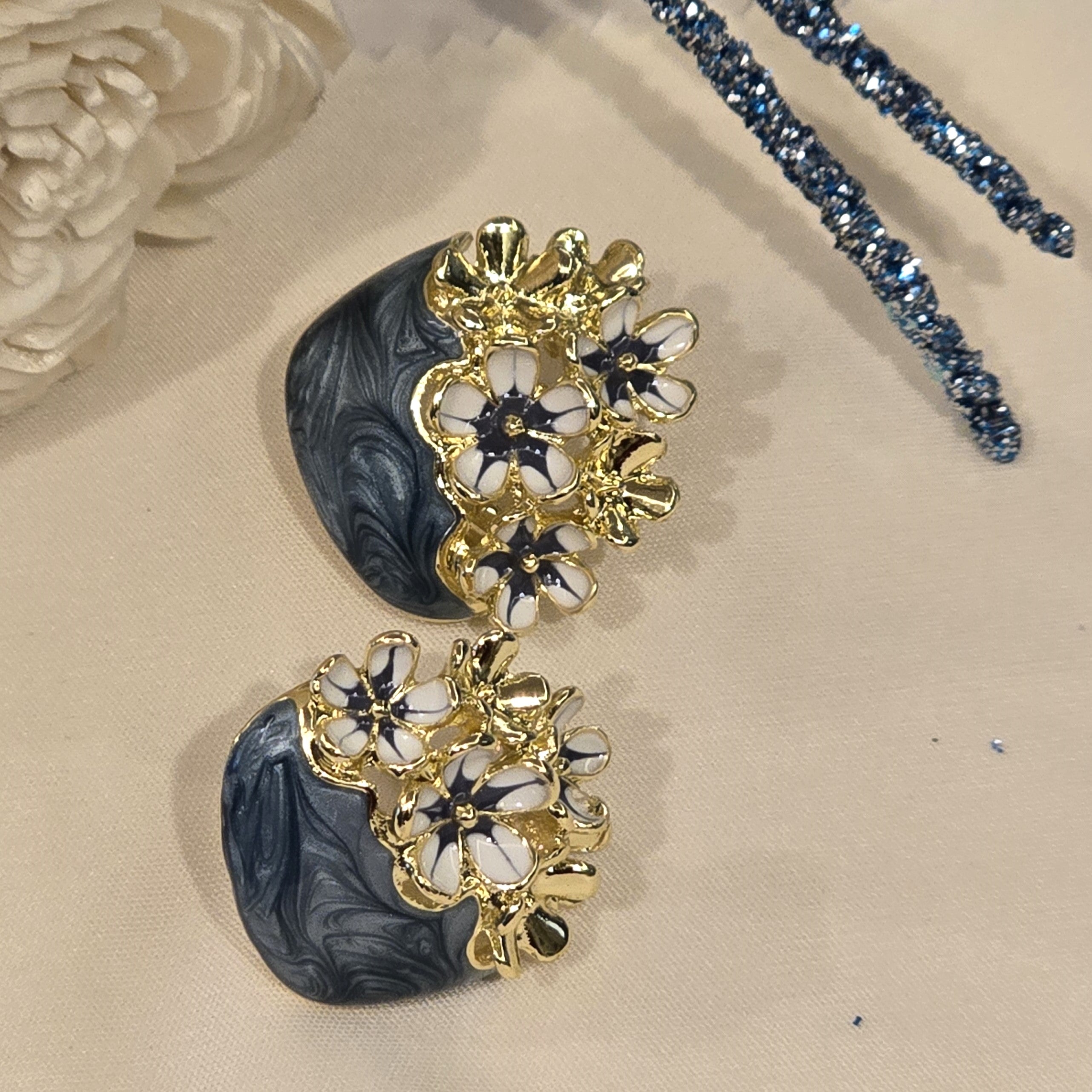 Blue Blossom Square Stud Earrings