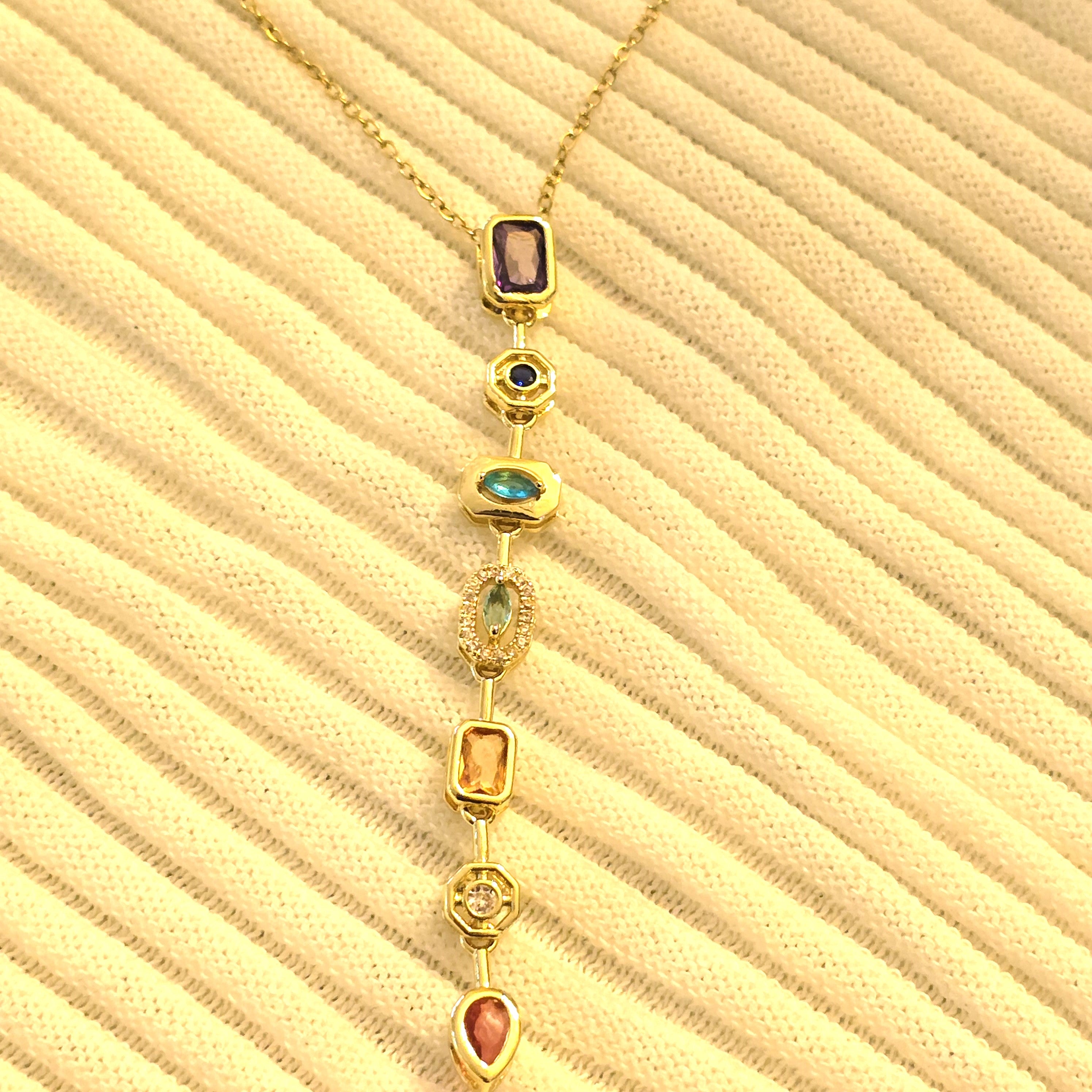 Multi-Gem Vertical Drop Necklace