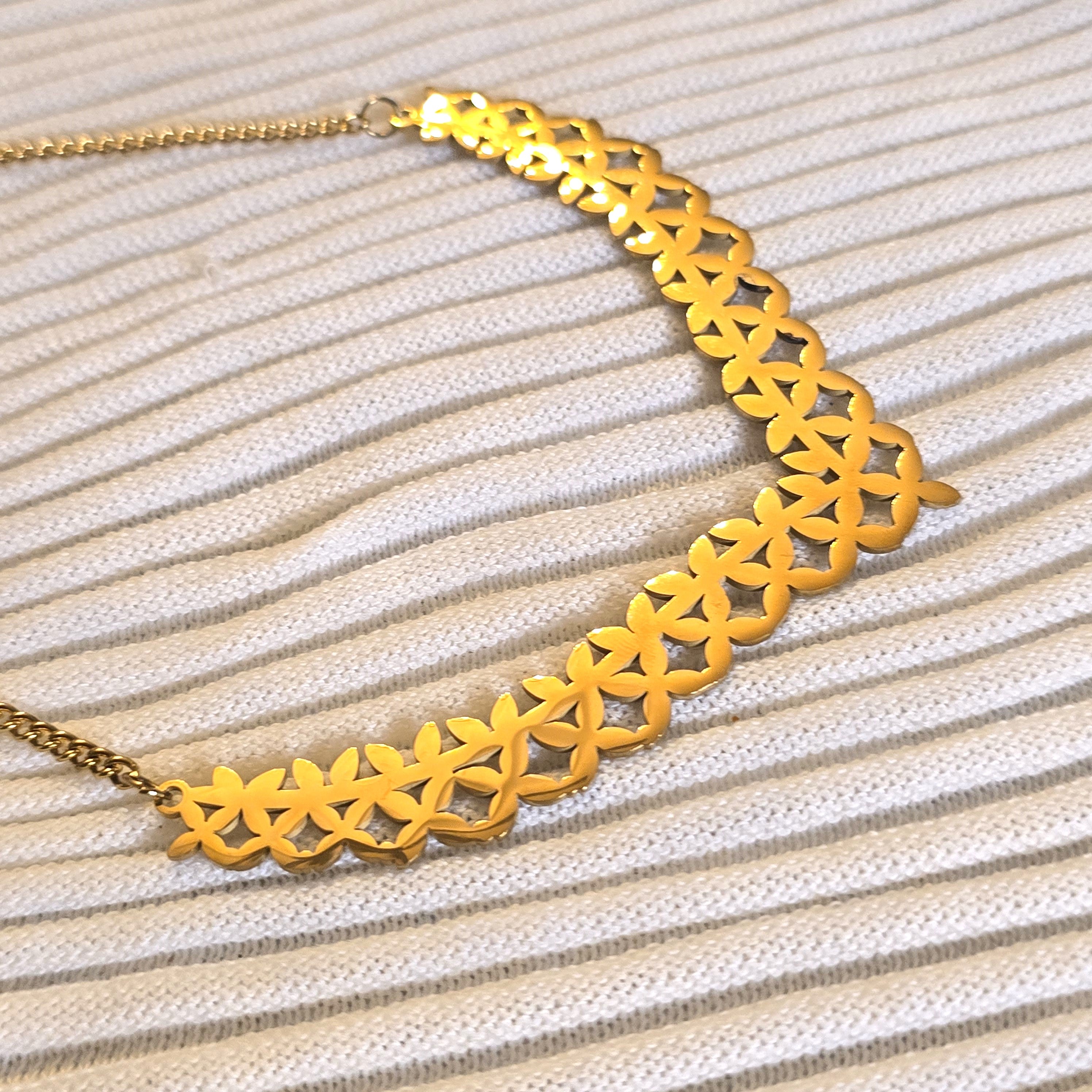 Golden Floral Lace Statement Necklace