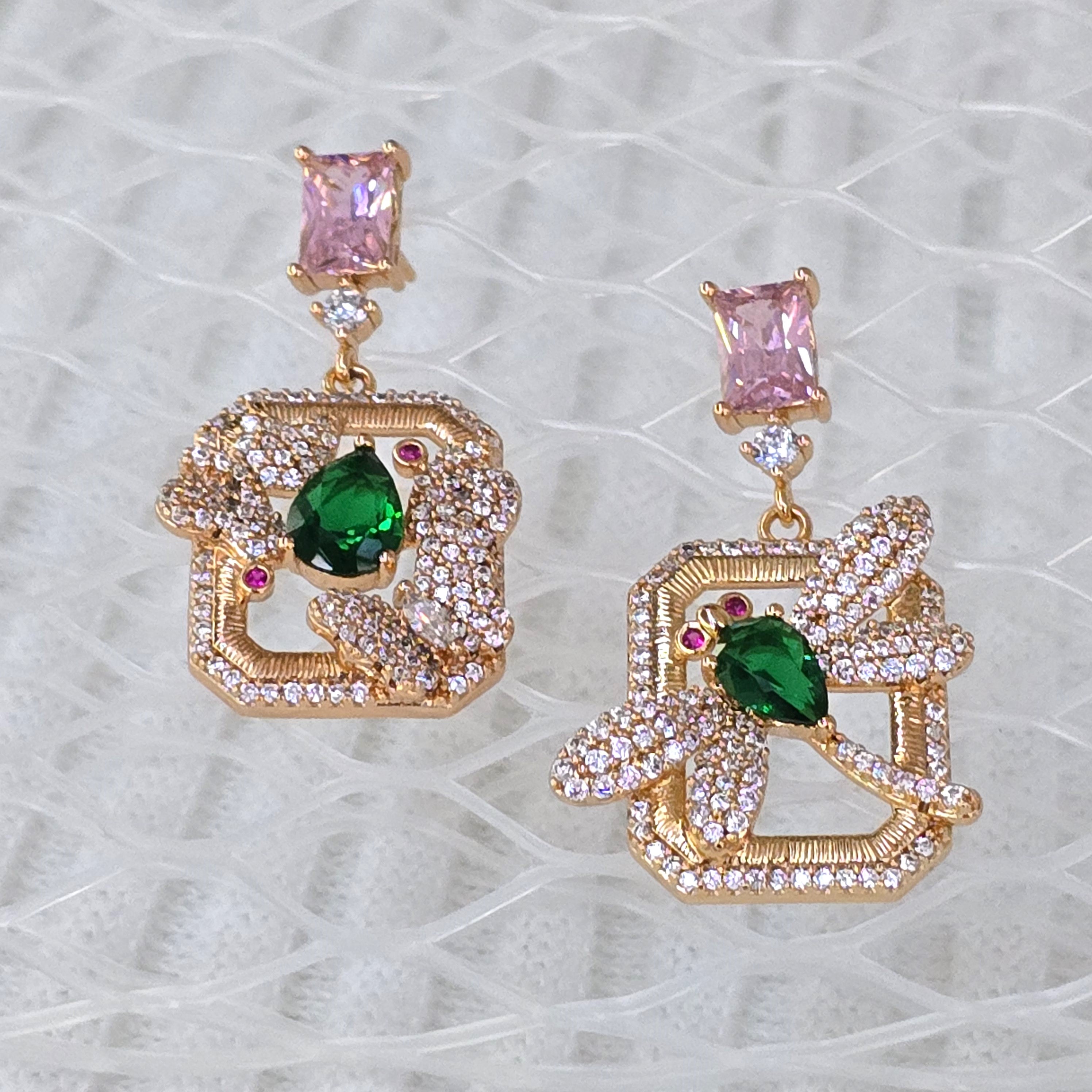 Emerald & Pink Drop Earrings