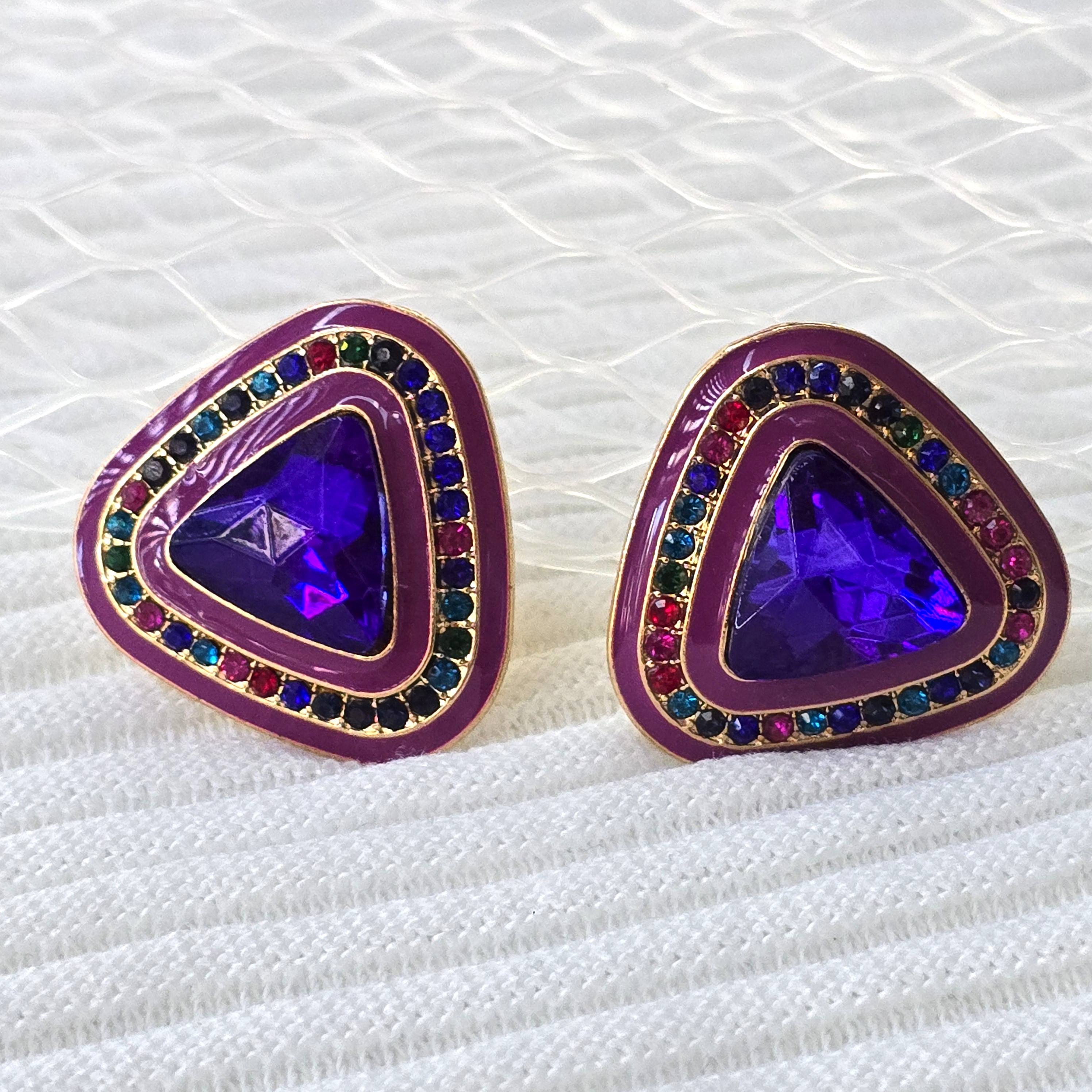 Purple Triangle Crystal Stud Earring