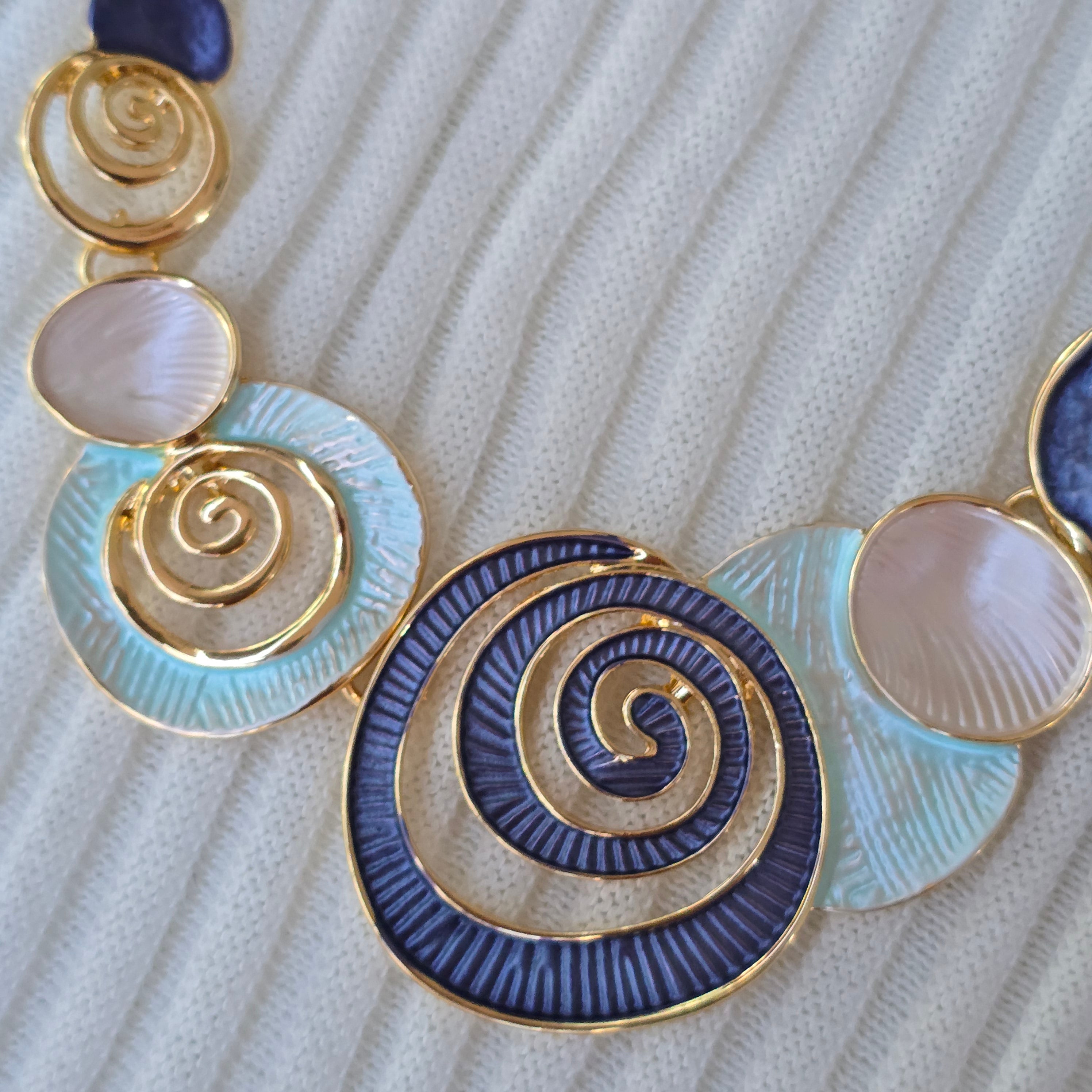 Ocean Spiral Enamel Statement Necklace