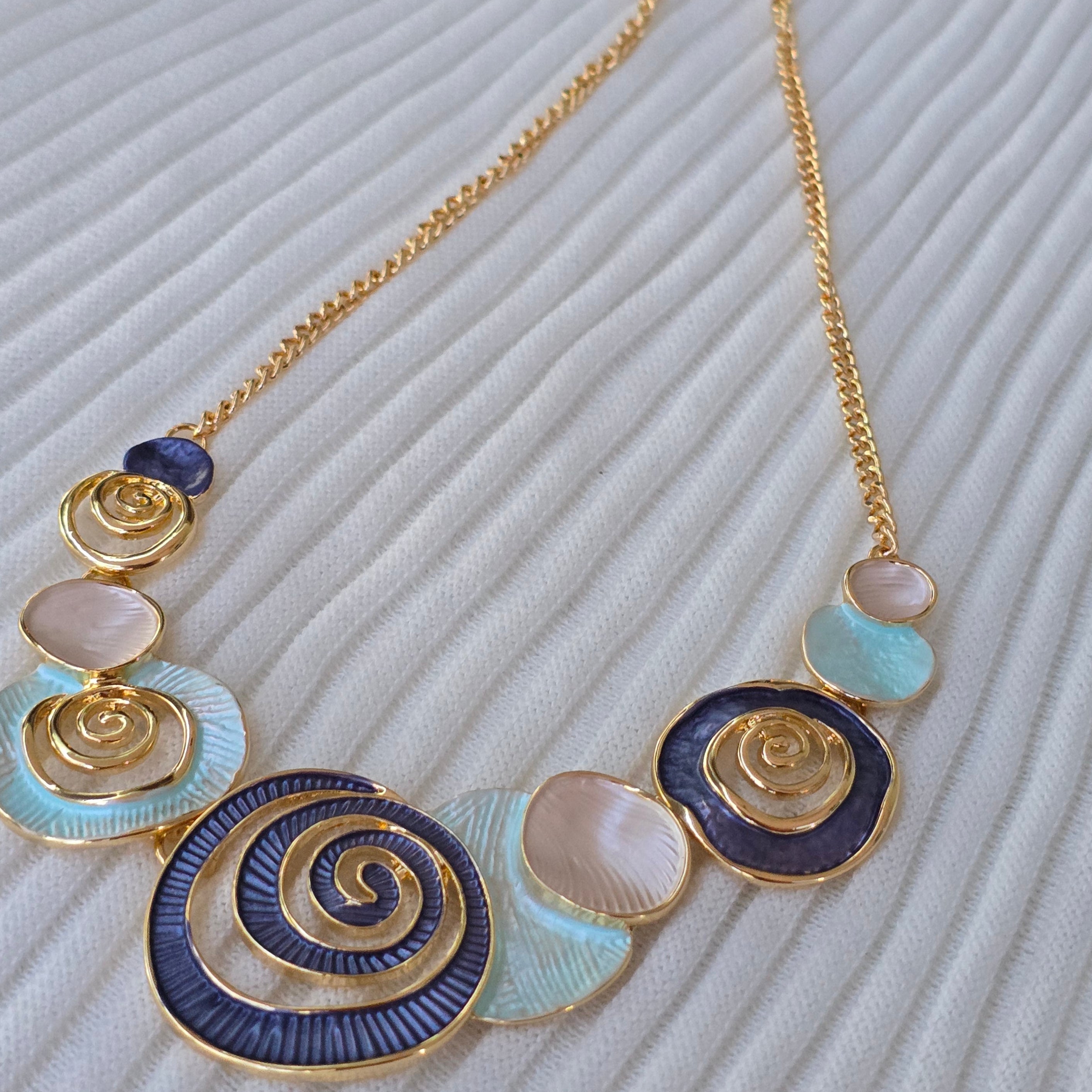 Ocean Spiral Enamel Statement Necklace