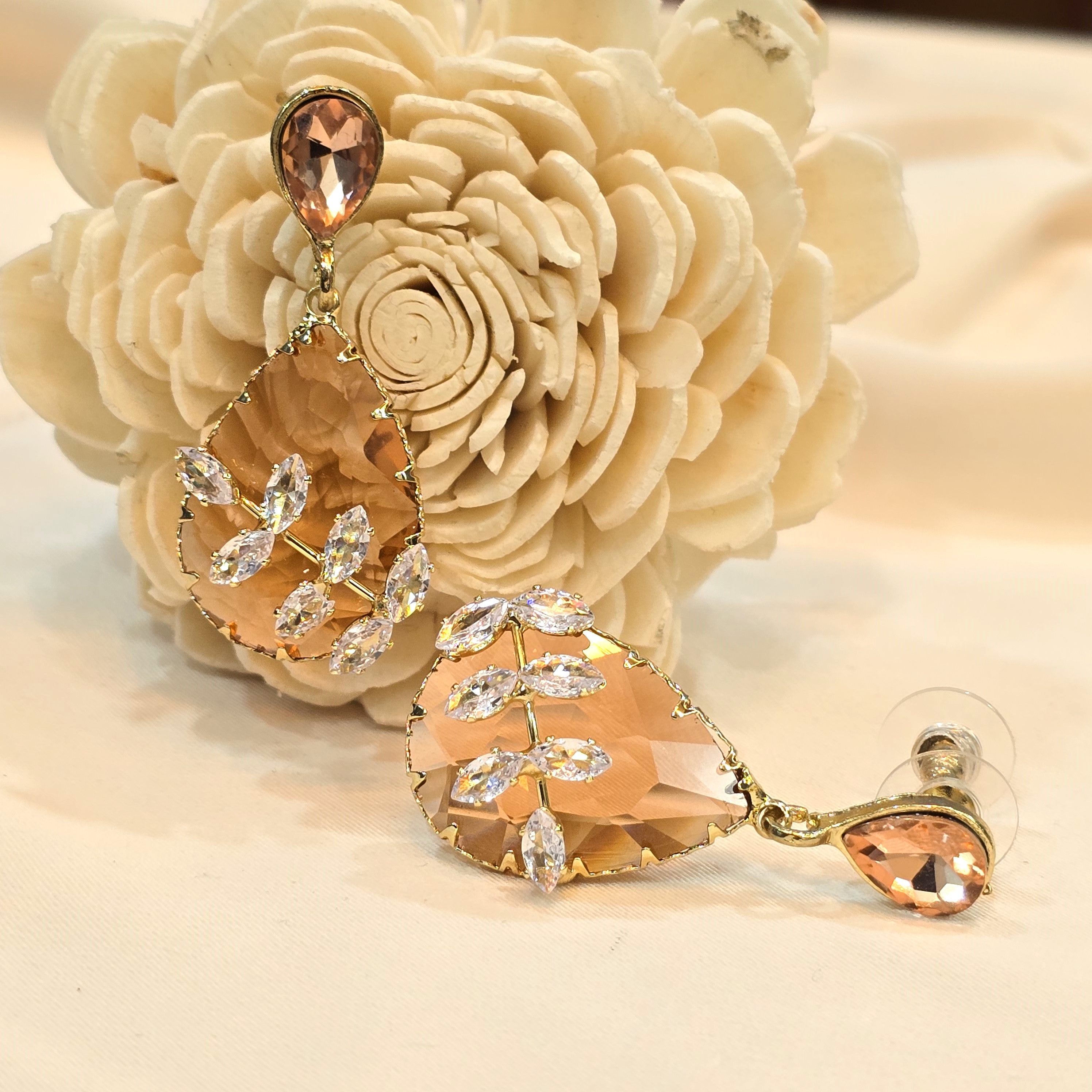 Peach Crystal Drop Earrings