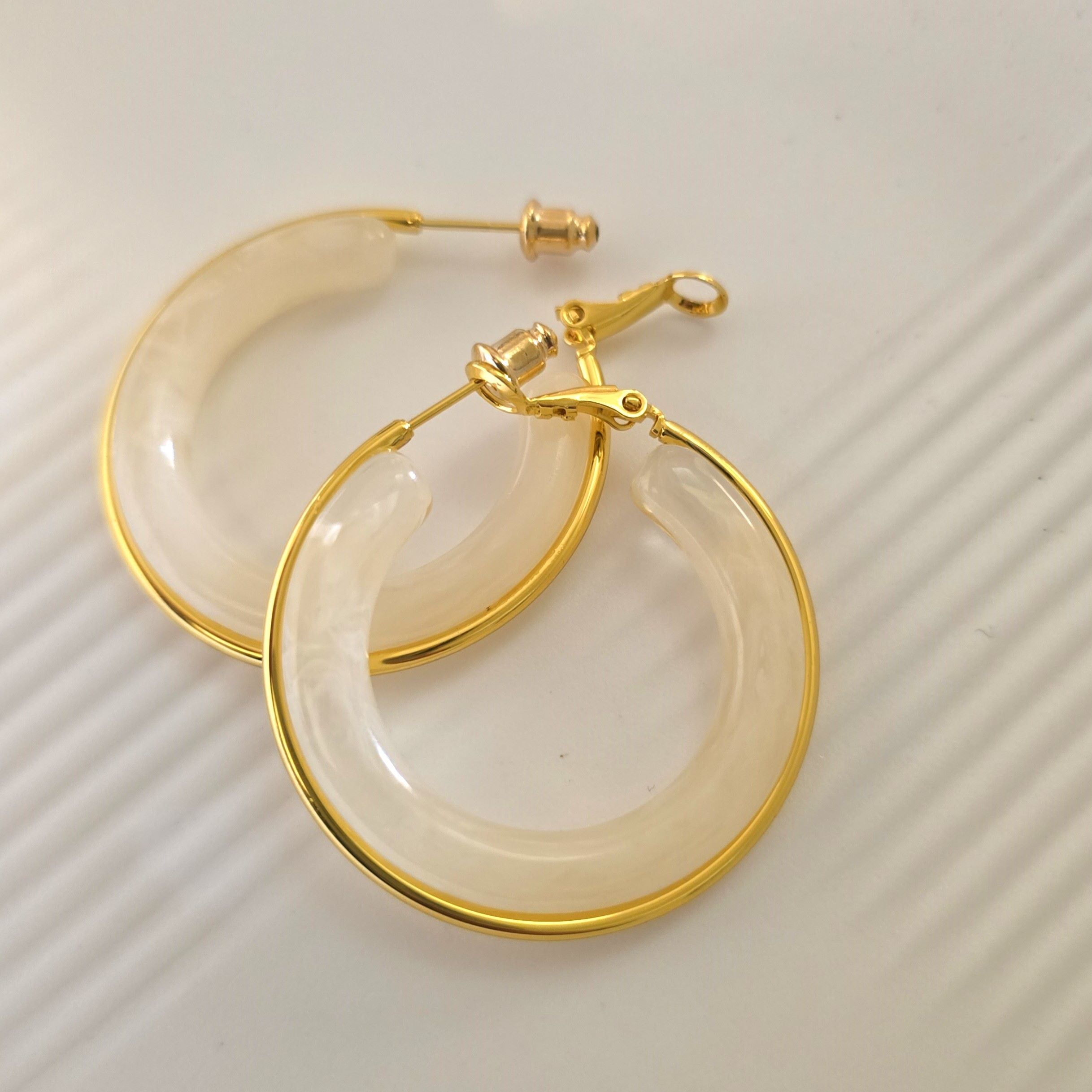 Ivory Glow Hoop Earrings