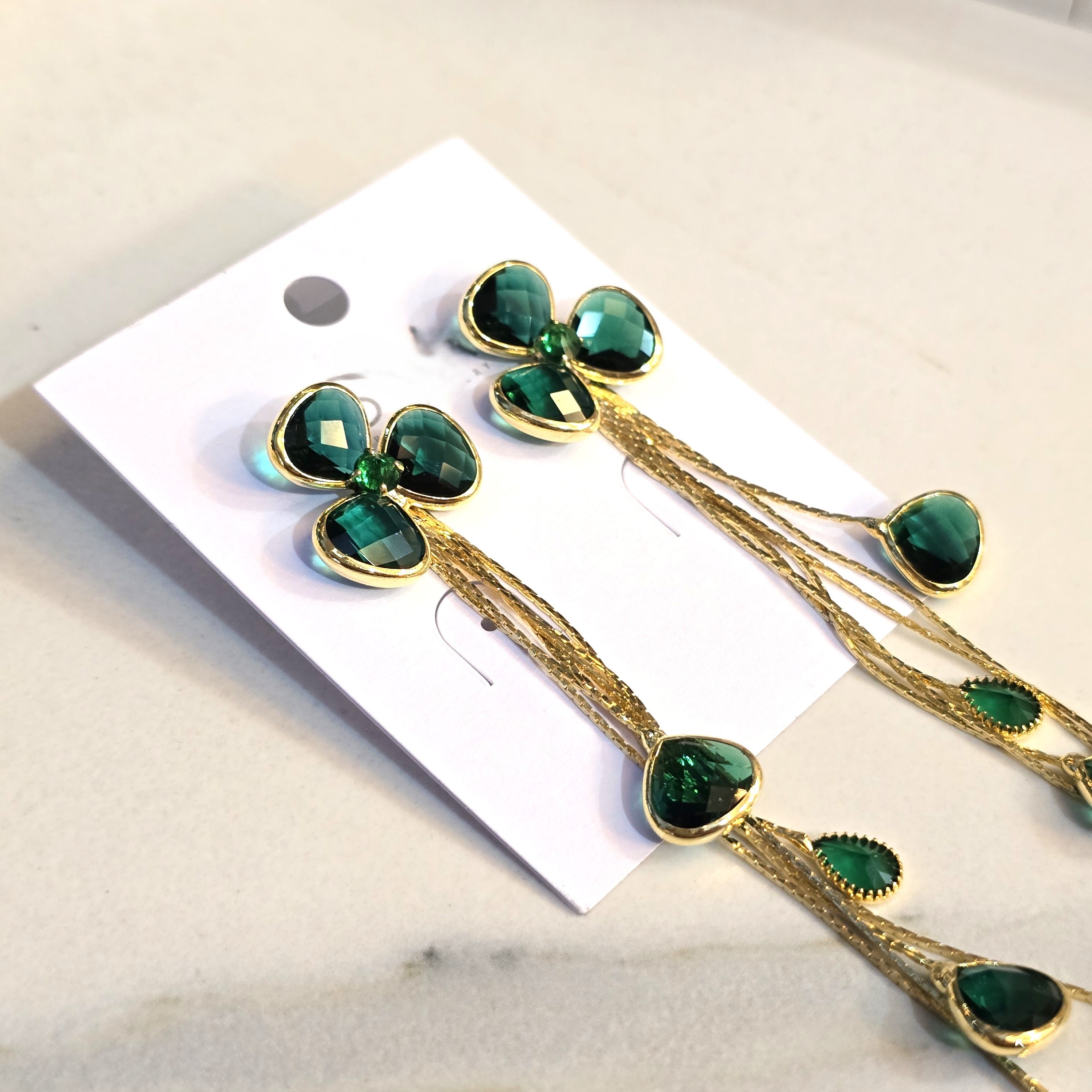 Emerald Clover Cascade Earrings