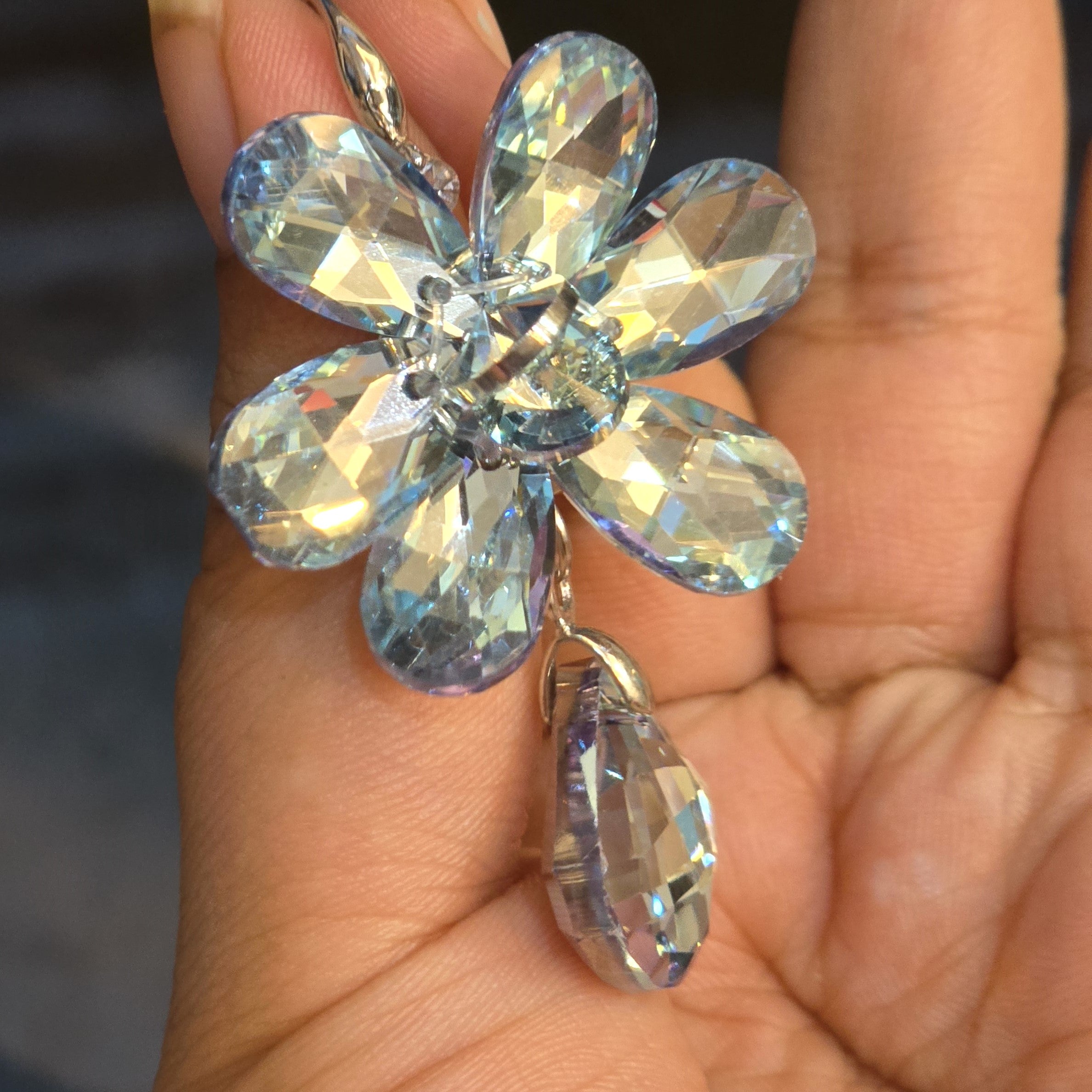 Azure Bloom Crystal Drop Earrings