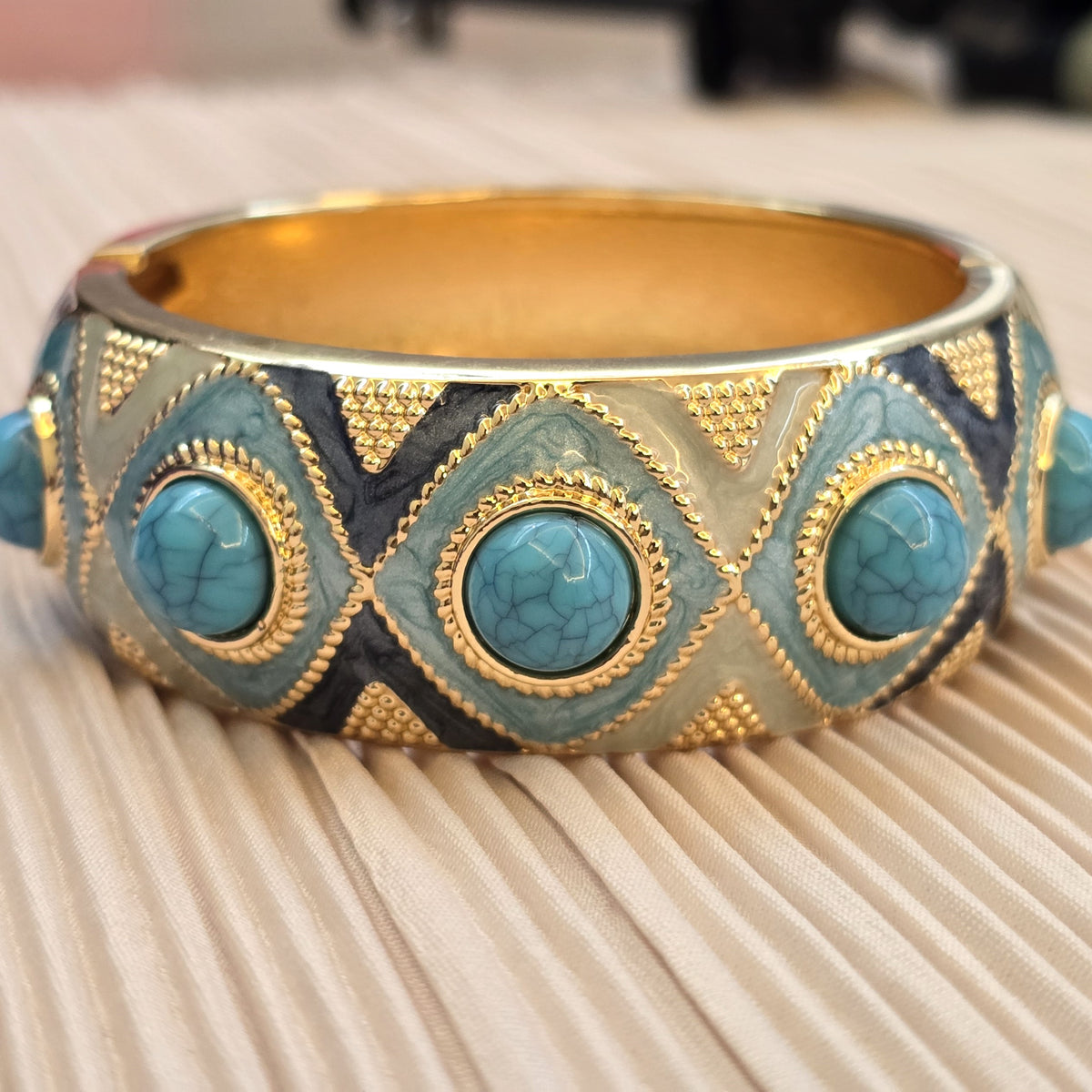 Athena Blue Pearl Statement Bangle