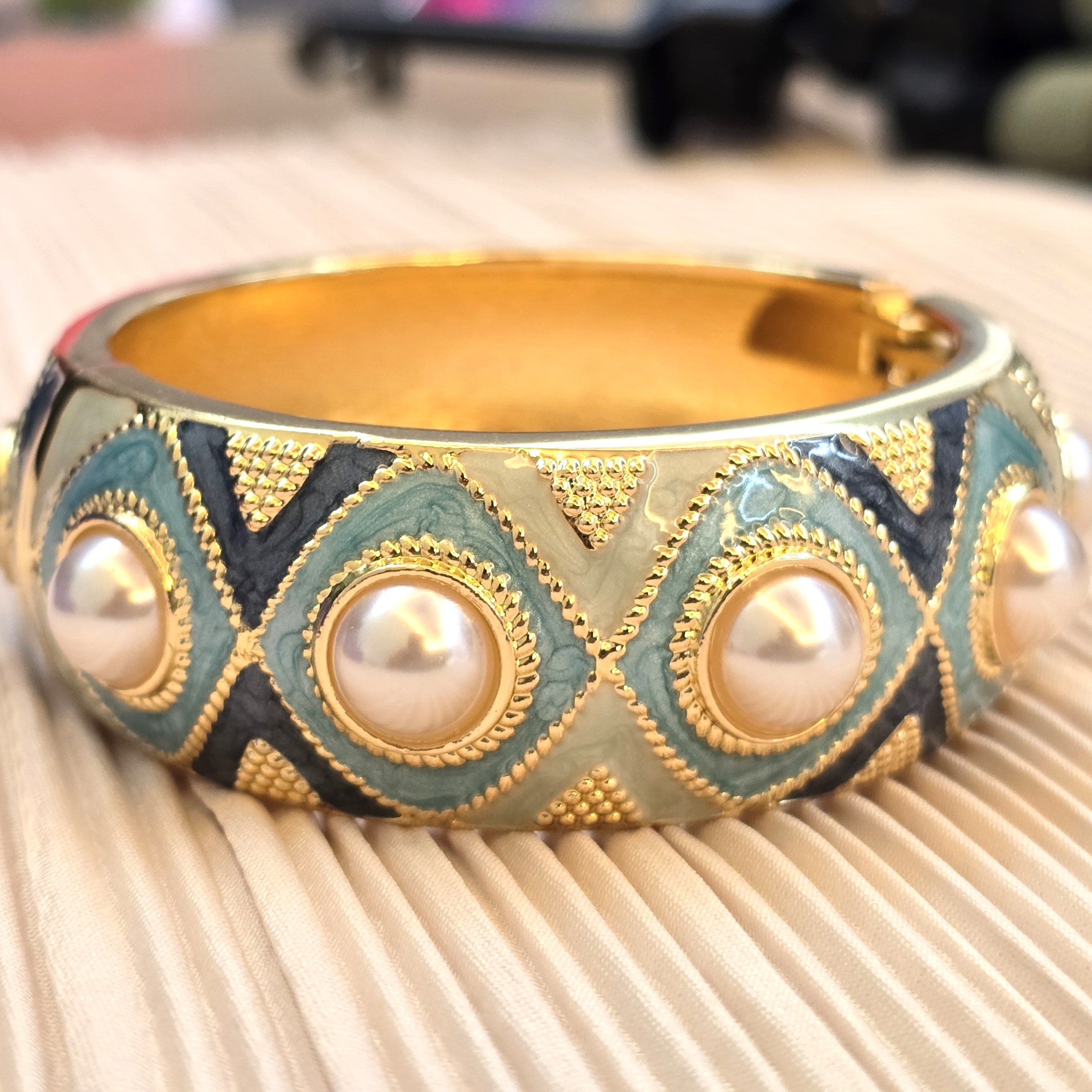 Aegean Pearl & Turquoise  Statement Bangle