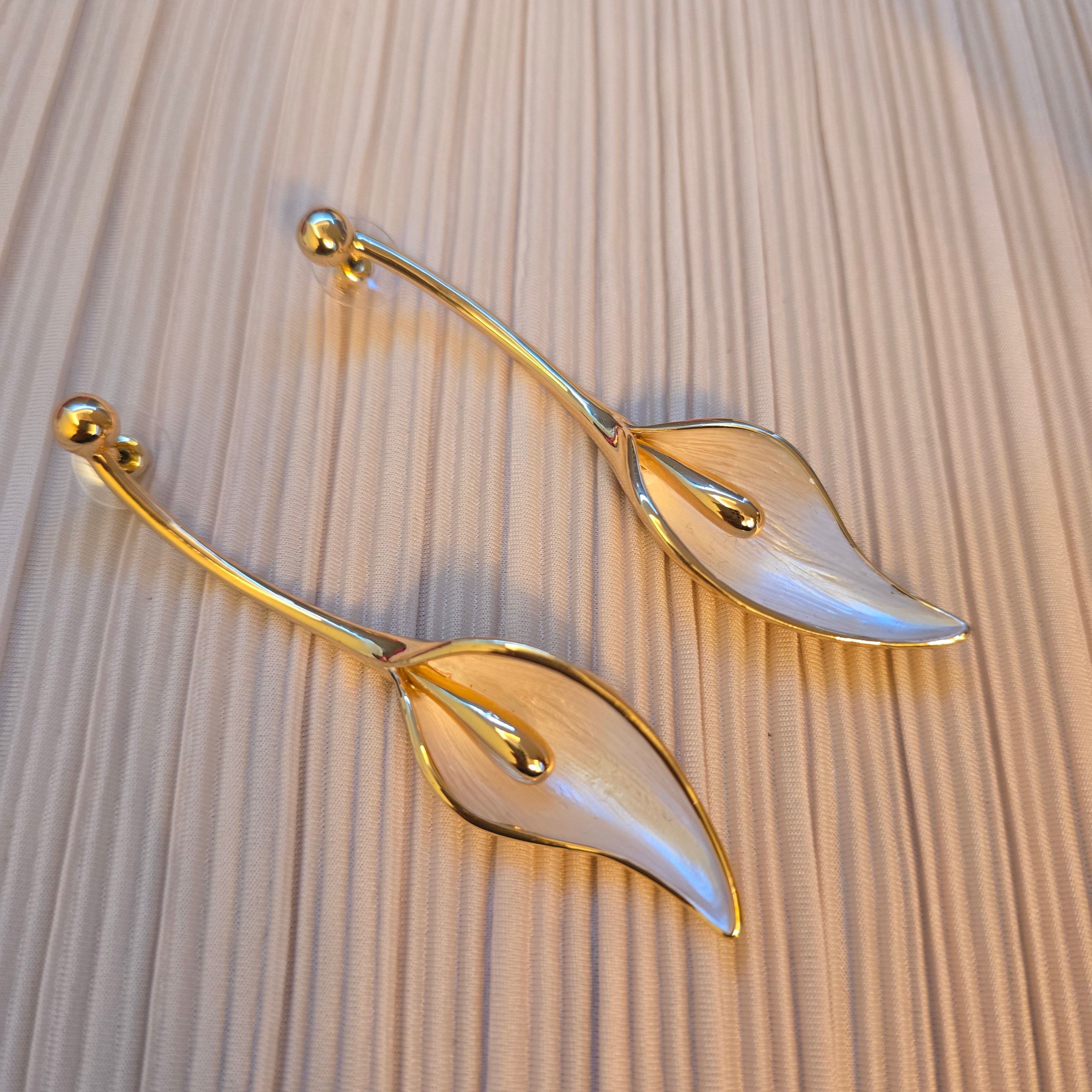 Pearl Leaf Drop Earrings