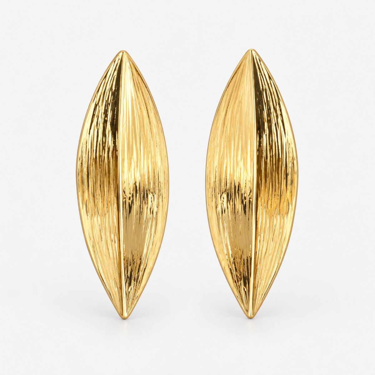 Golden Textured Leaf Stud Earrings