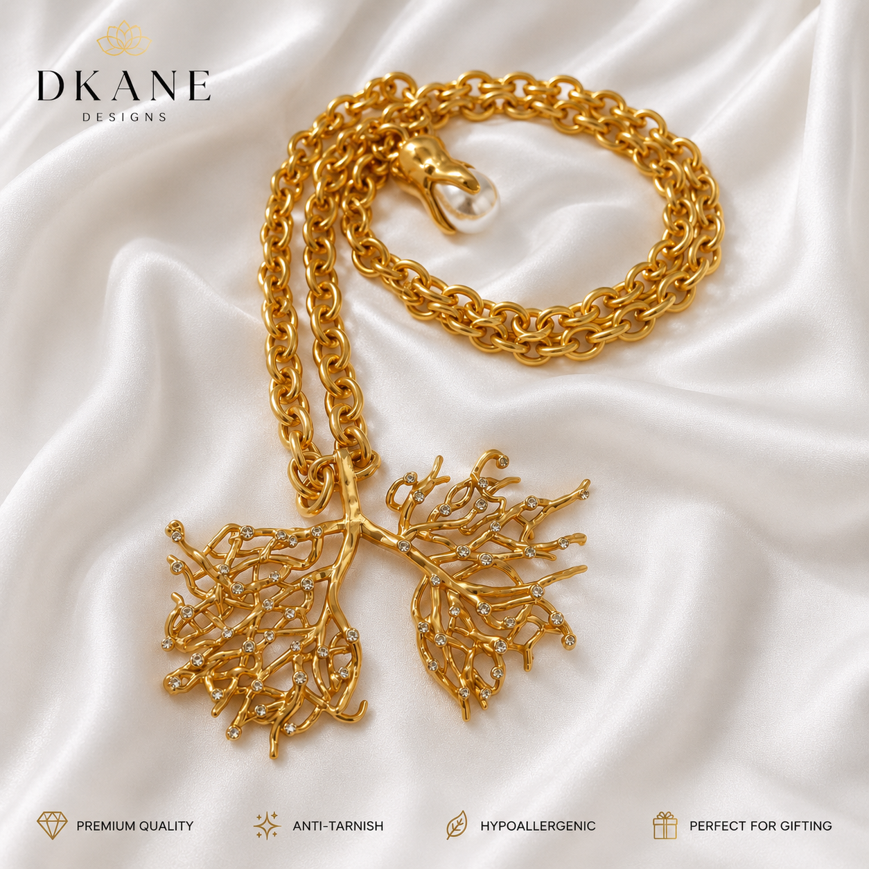 Golden Branch CZ Necklace