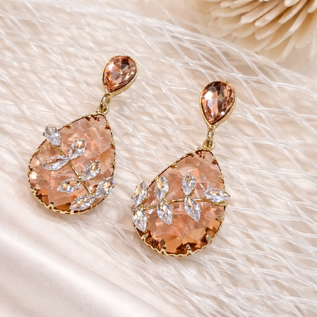 Peach Crystal Drop Earrings