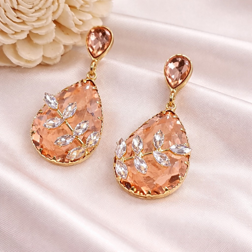 Peach Crystal Drop Earrings