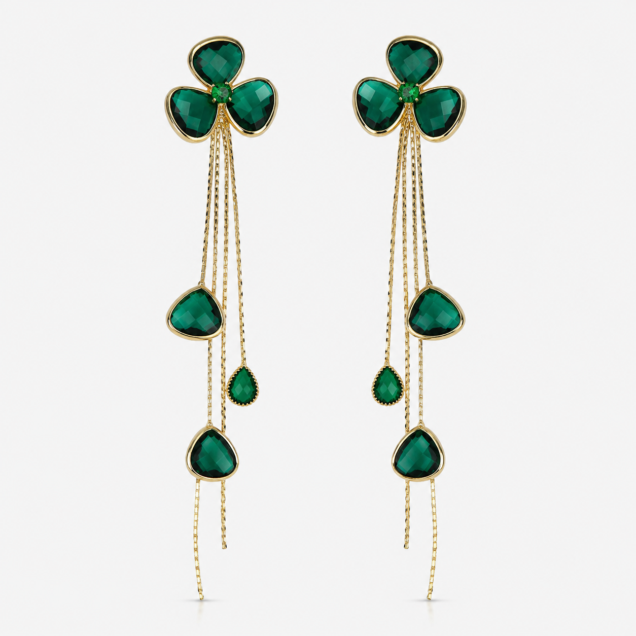 Emerald Clover Cascade Earrings