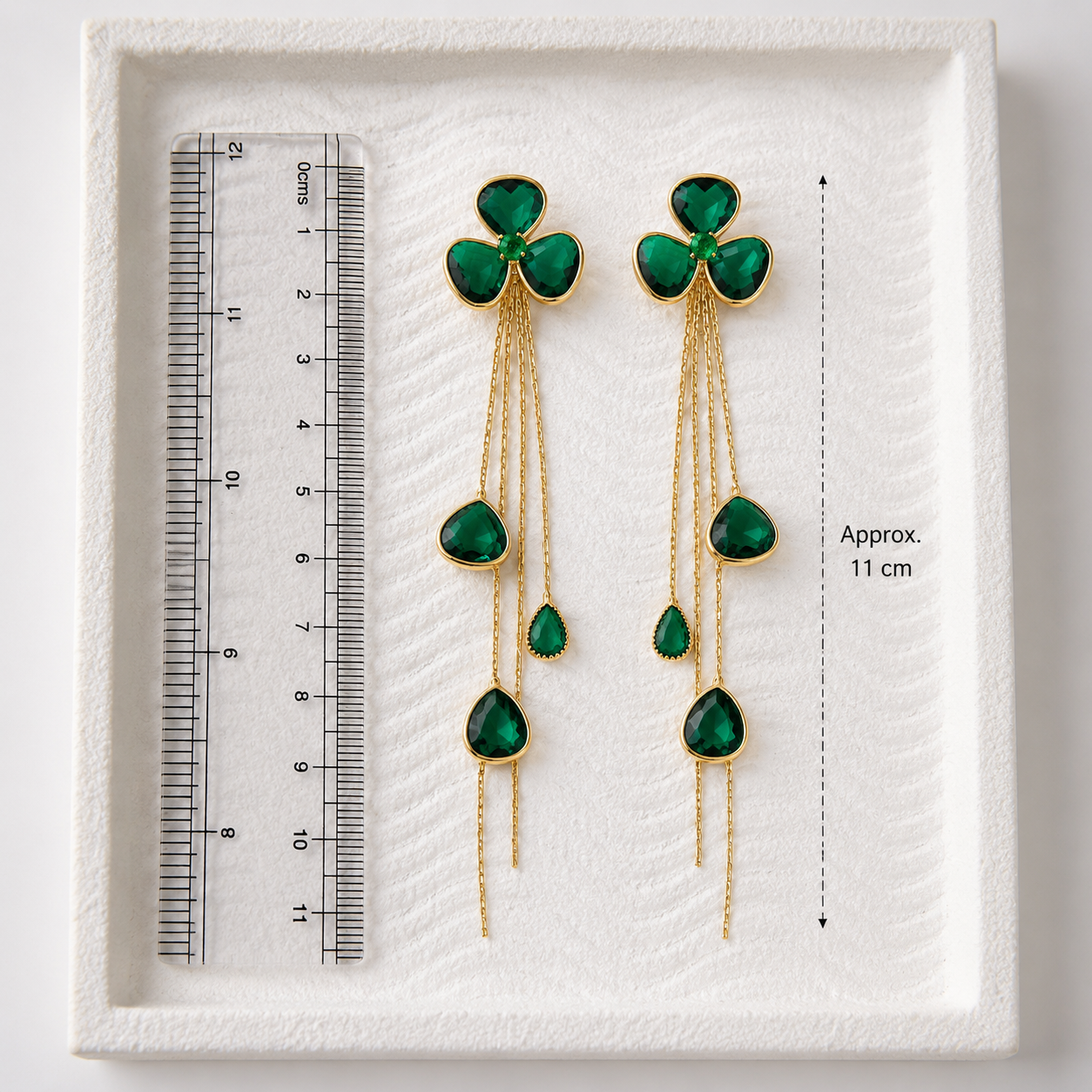 Emerald Clover Cascade Earrings