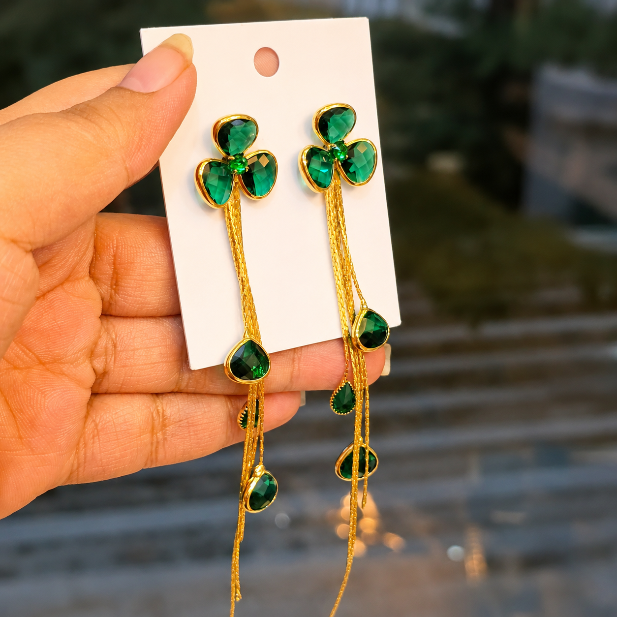 Emerald Clover Cascade Earrings
