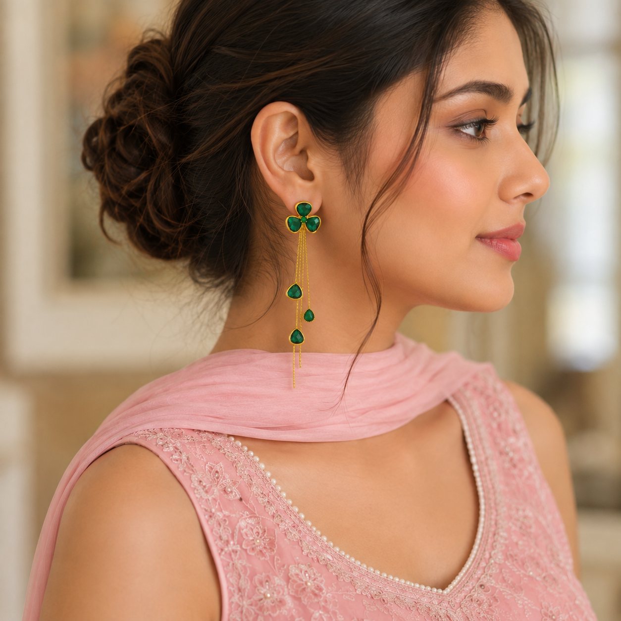 Emerald Clover Cascade Earrings
