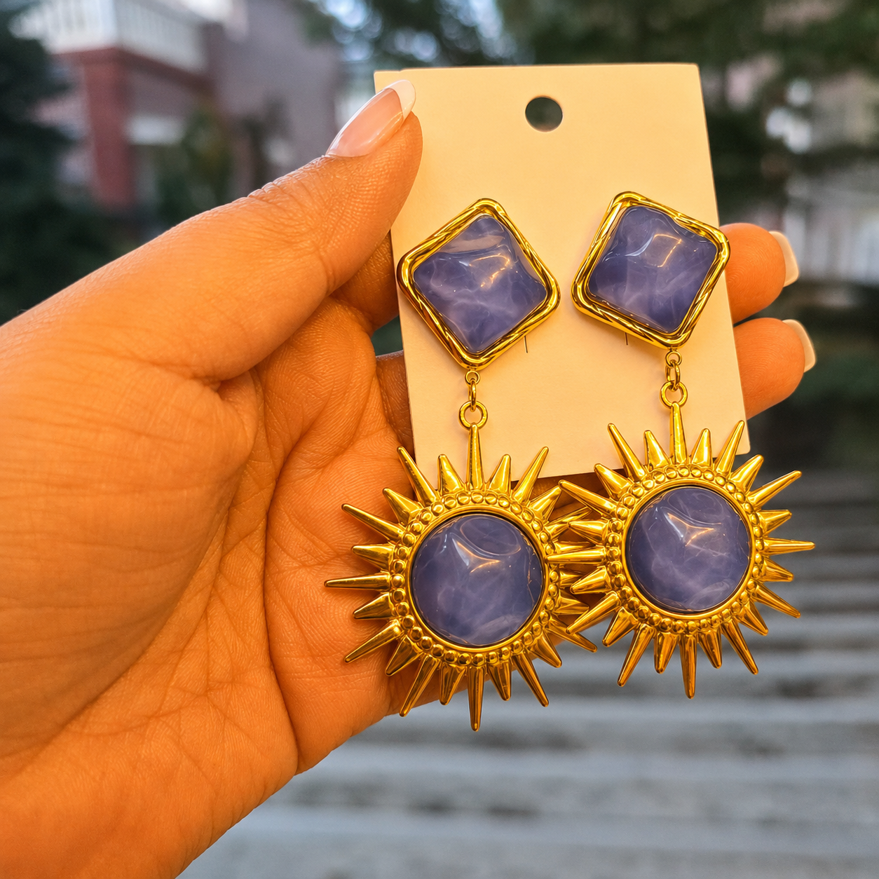Blue Halo Statement Earrings