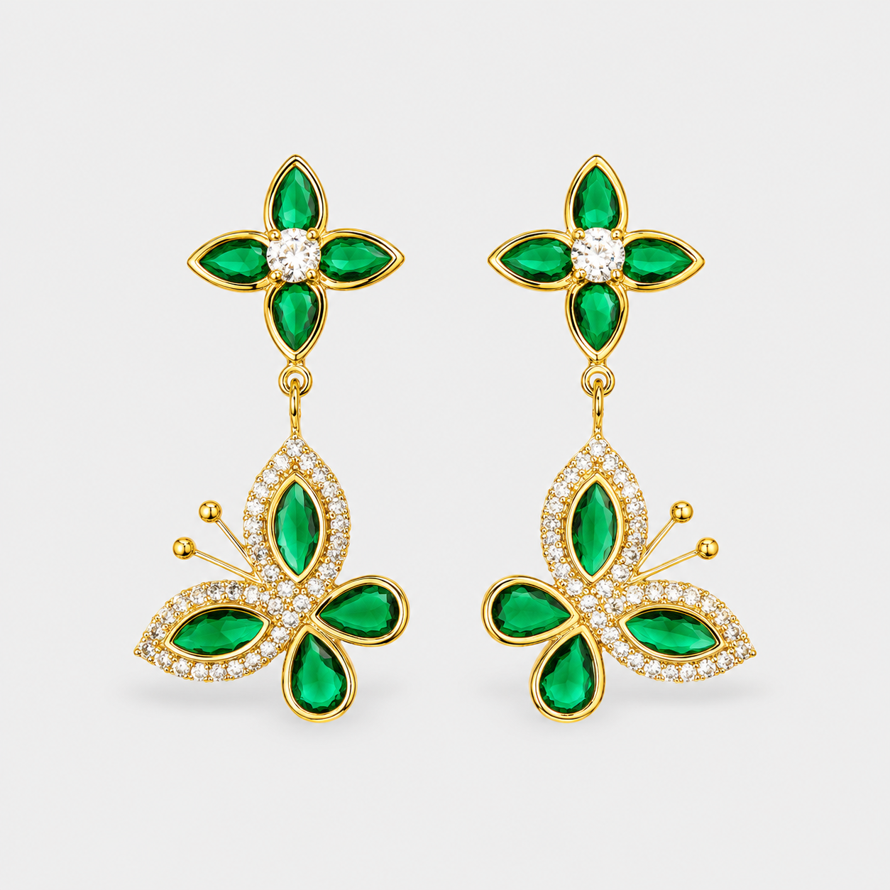 Emerald Blossom Butterfly Earrings