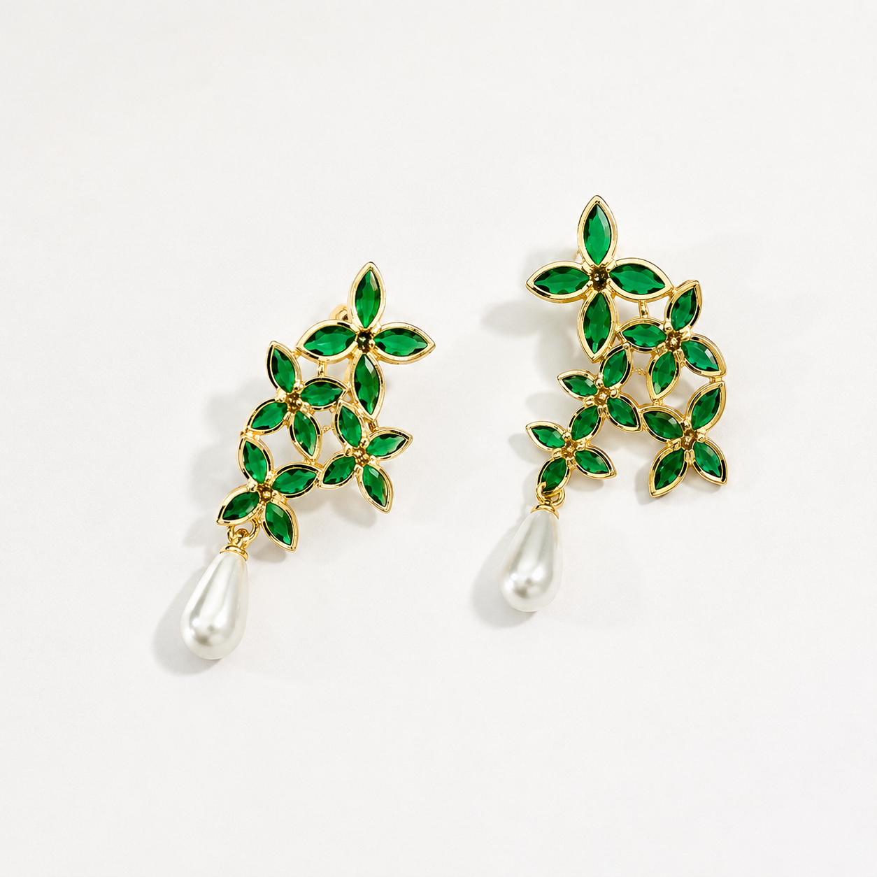 Emerald Pearl Drop Earrings