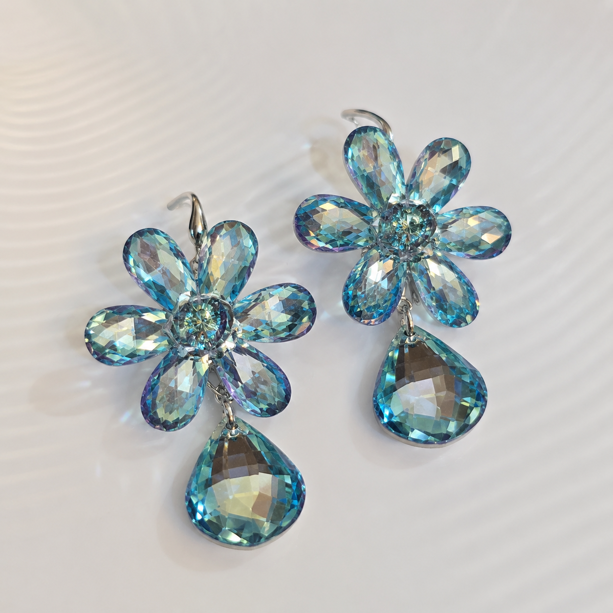 Azure Bloom Crystal Drop Earrings