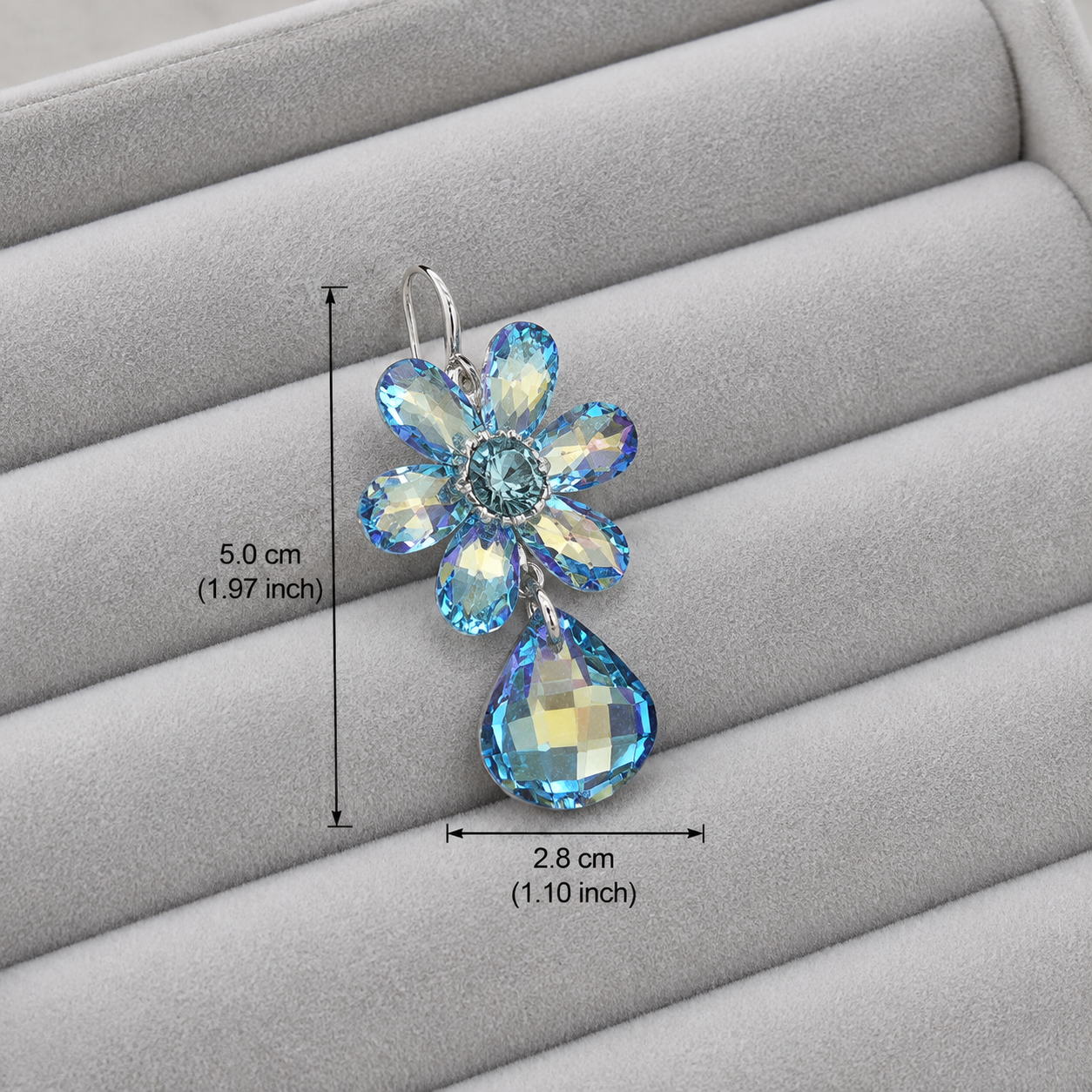 Azure Bloom Crystal Drop Earrings