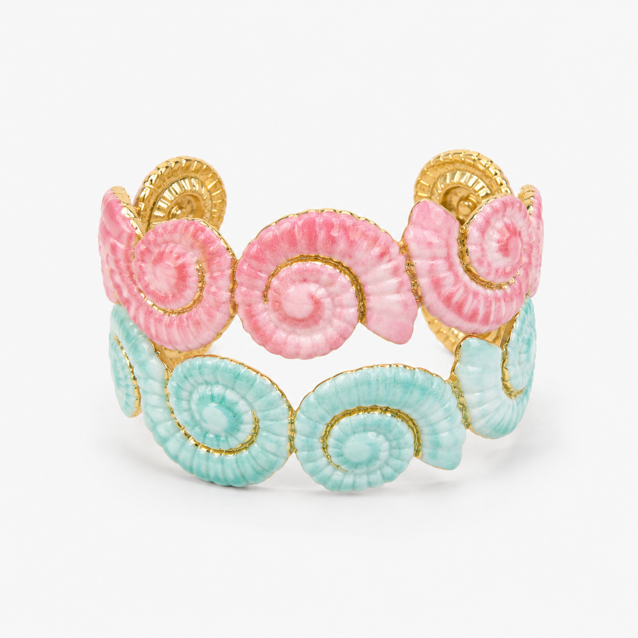 Enamel Shell Bracelet Set – Pink & Green