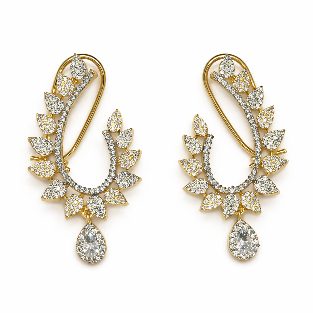 Radiant Leaf Drop Earrings (Dual tone Gold & Silver)