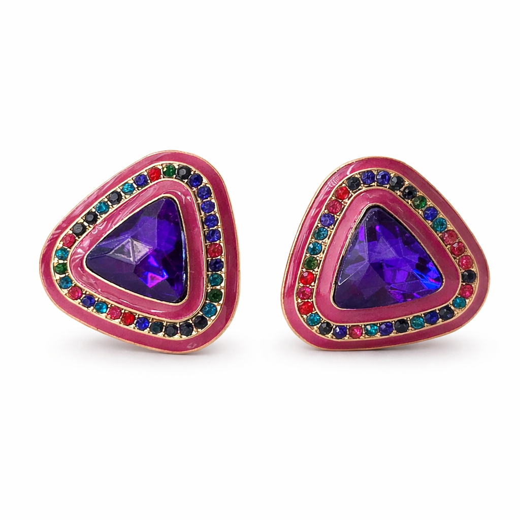 Purple Triangle Crystal Stud Earring