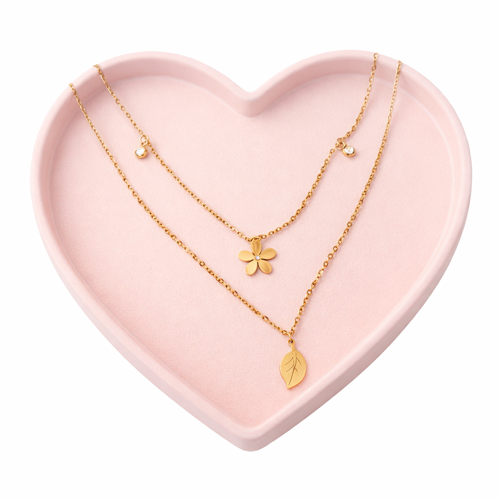 Gold Flower & Leaf Layered Necklace