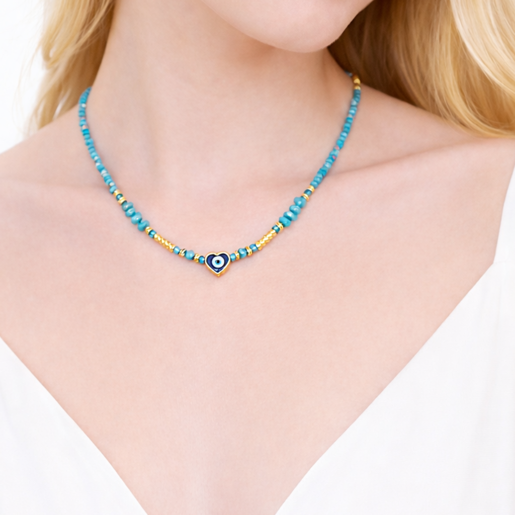 Turkish Nazar Heart Turquoise Necklace