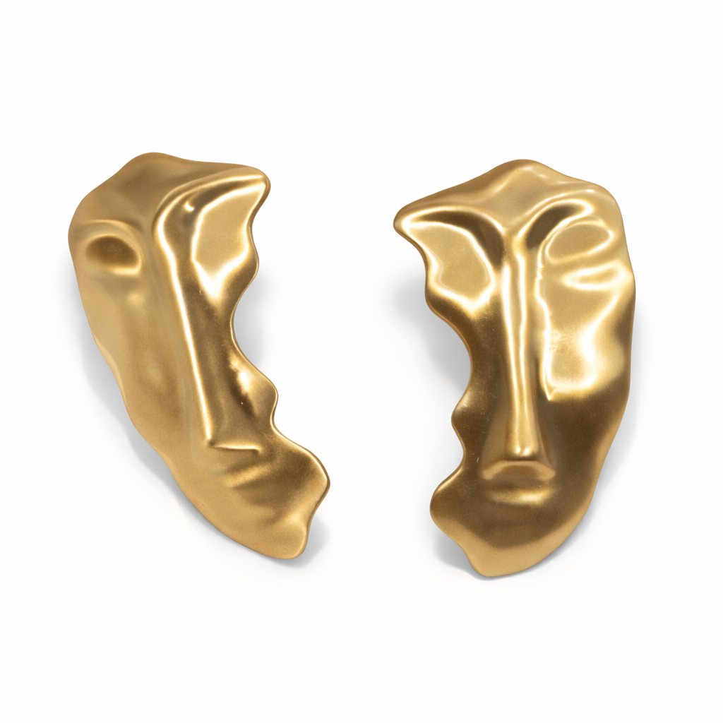 Golden Muse Face Stud Earrings