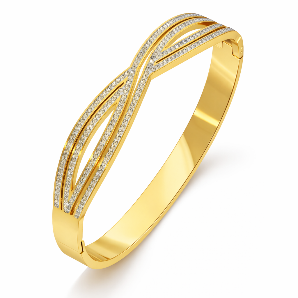 Golden Infinity Wave CZ Cuff Bracelet
