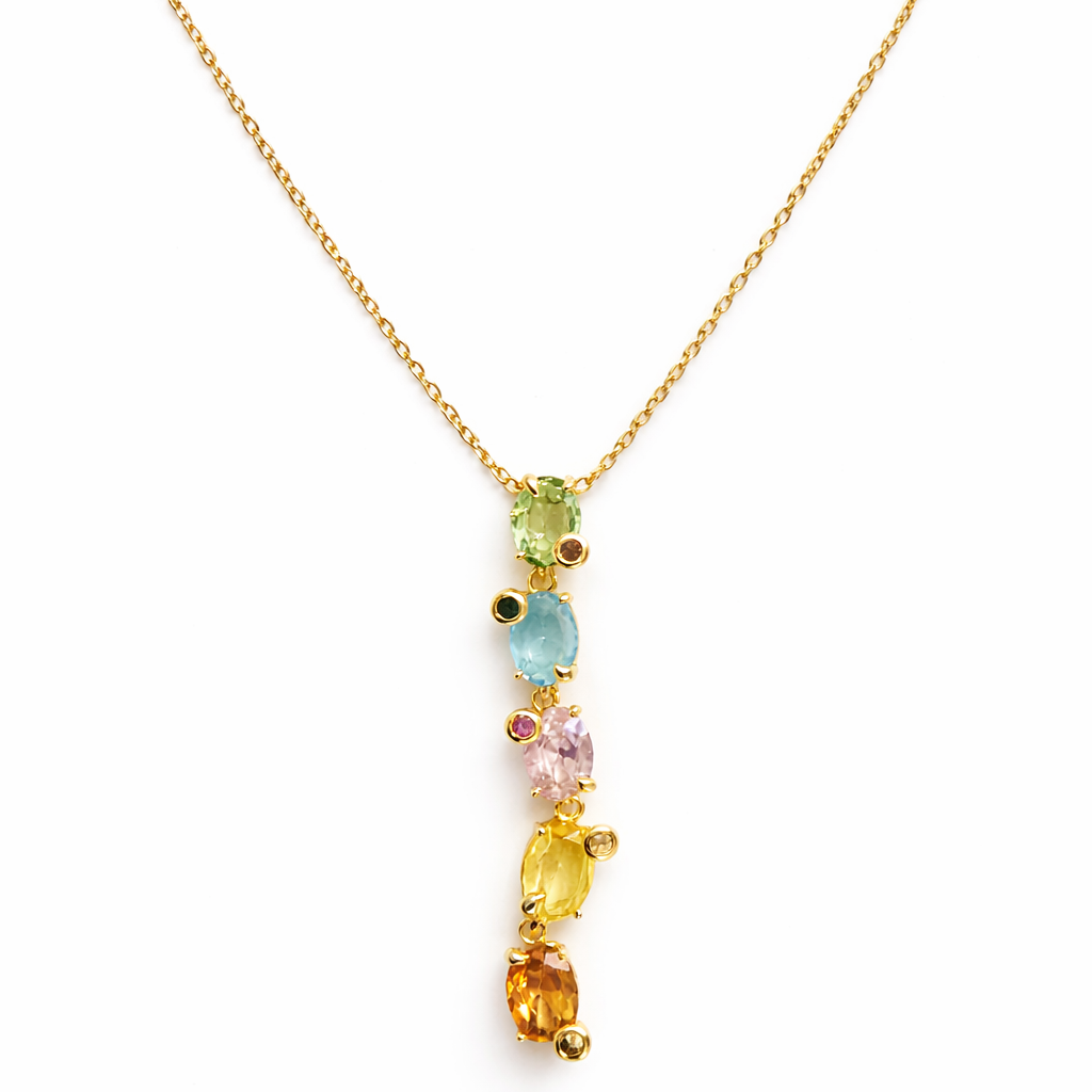 Blush Aura Multi-Gem Drop Necklace