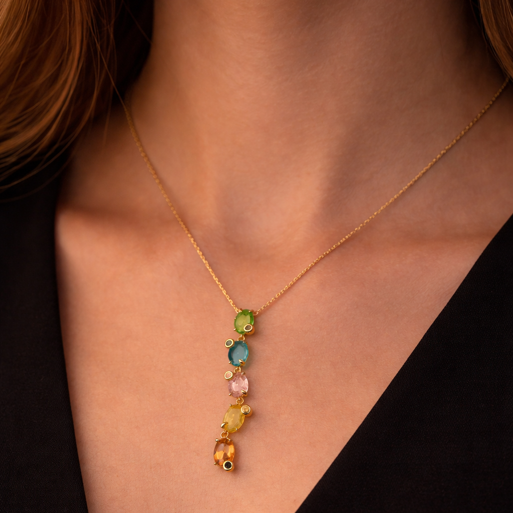 Blush Aura Multi-Gem Drop Necklace