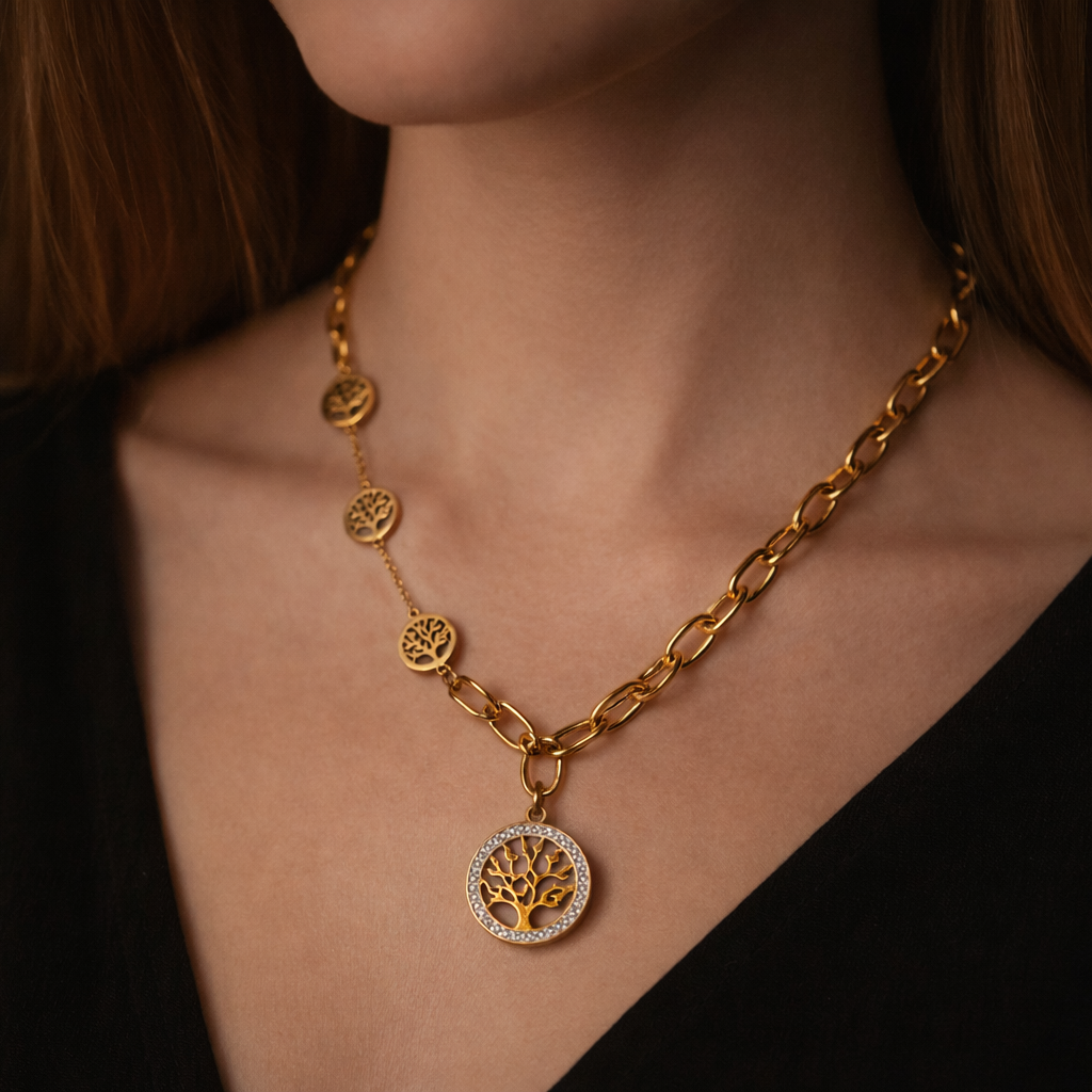 Golden Tree of Life Statement Necklace