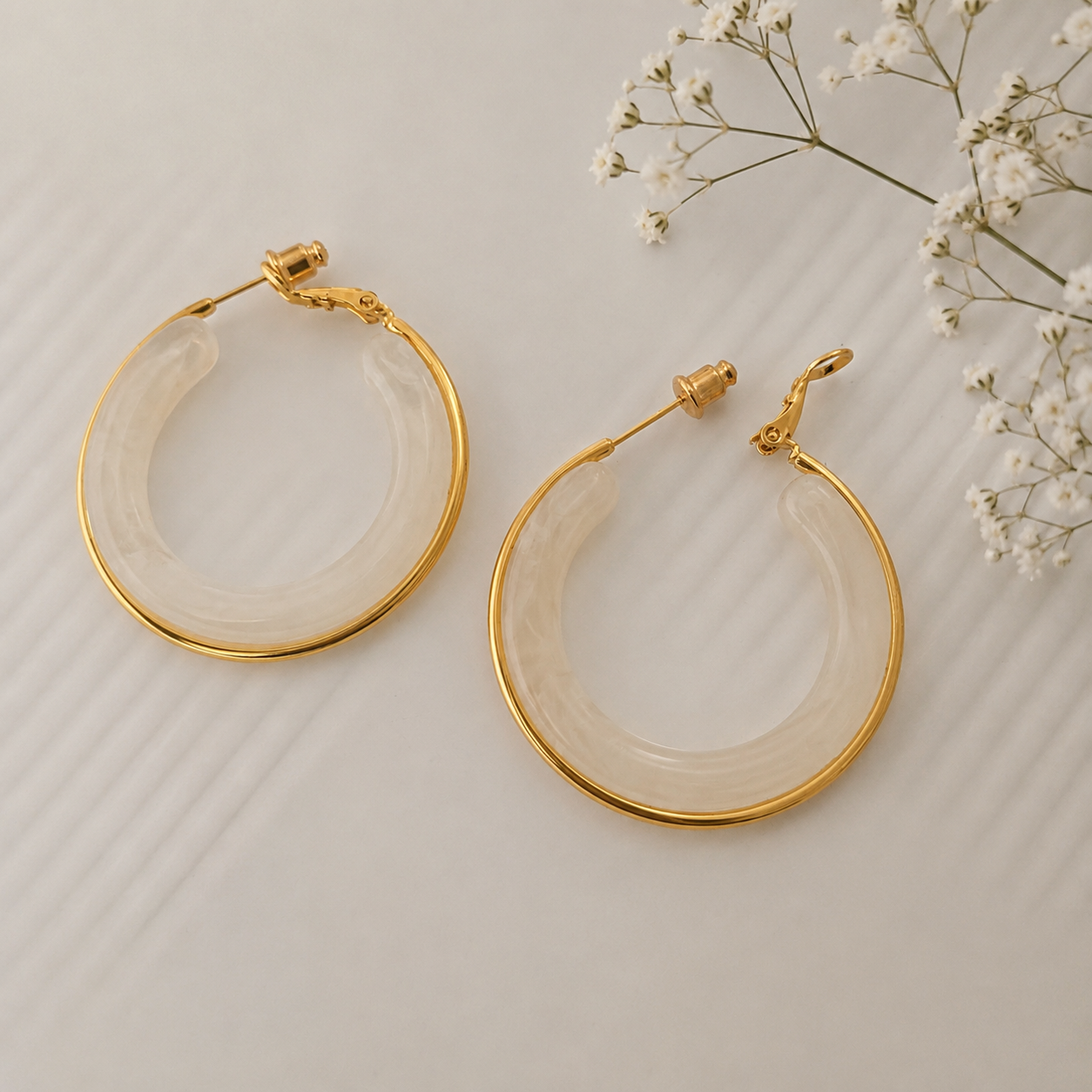 Ivory Glow Hoop Earrings