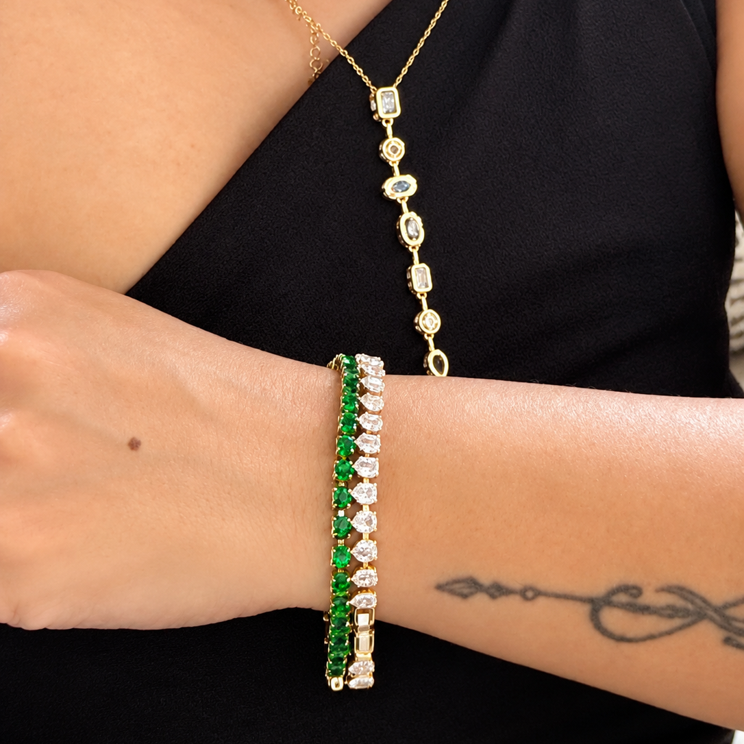 Emerald & Crystal Bracelet Set